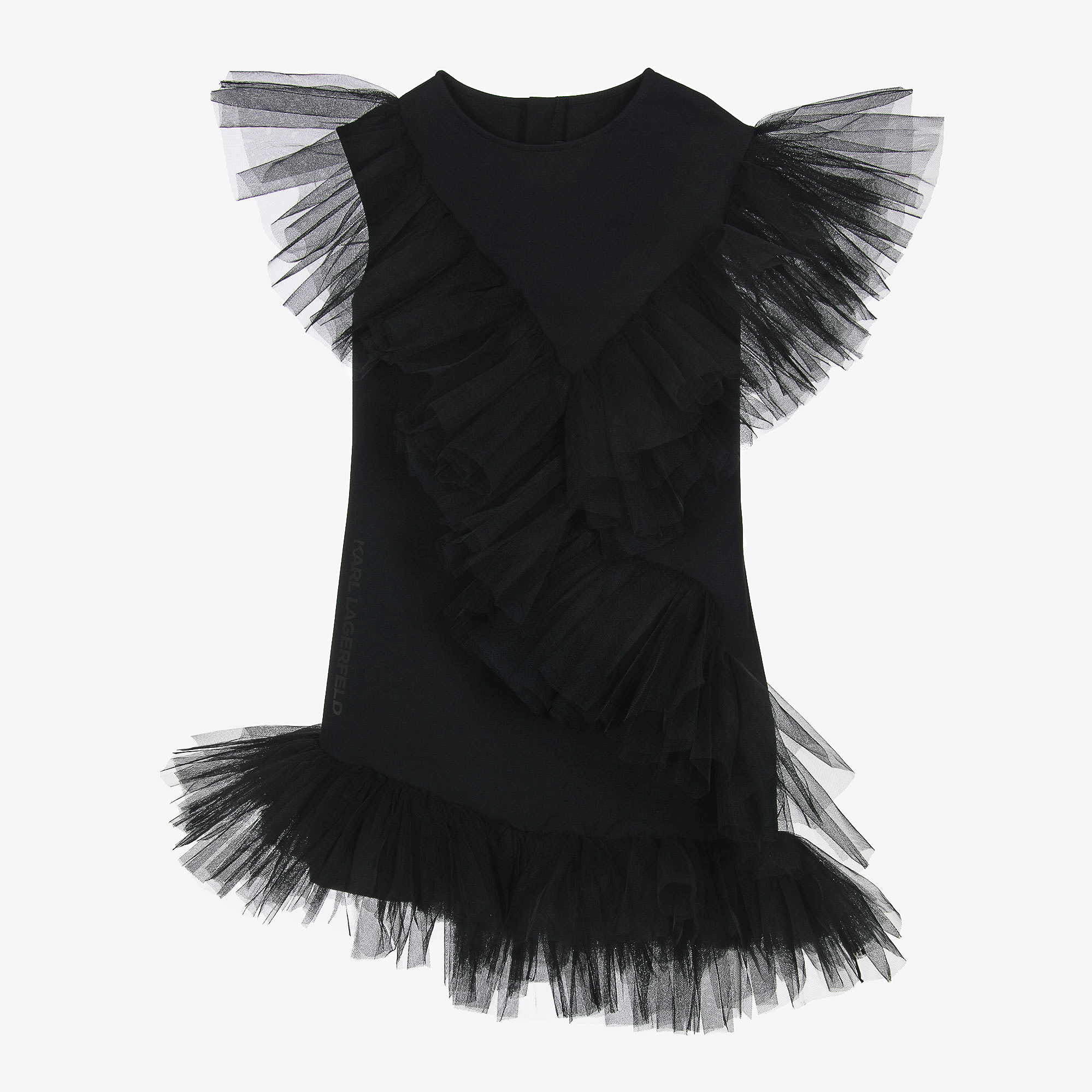 トップス Treat Girl's tulle frill jersey black KARL LAGERFELD KIDS - Girls Black Milano Jersey & Tulle Ruffle