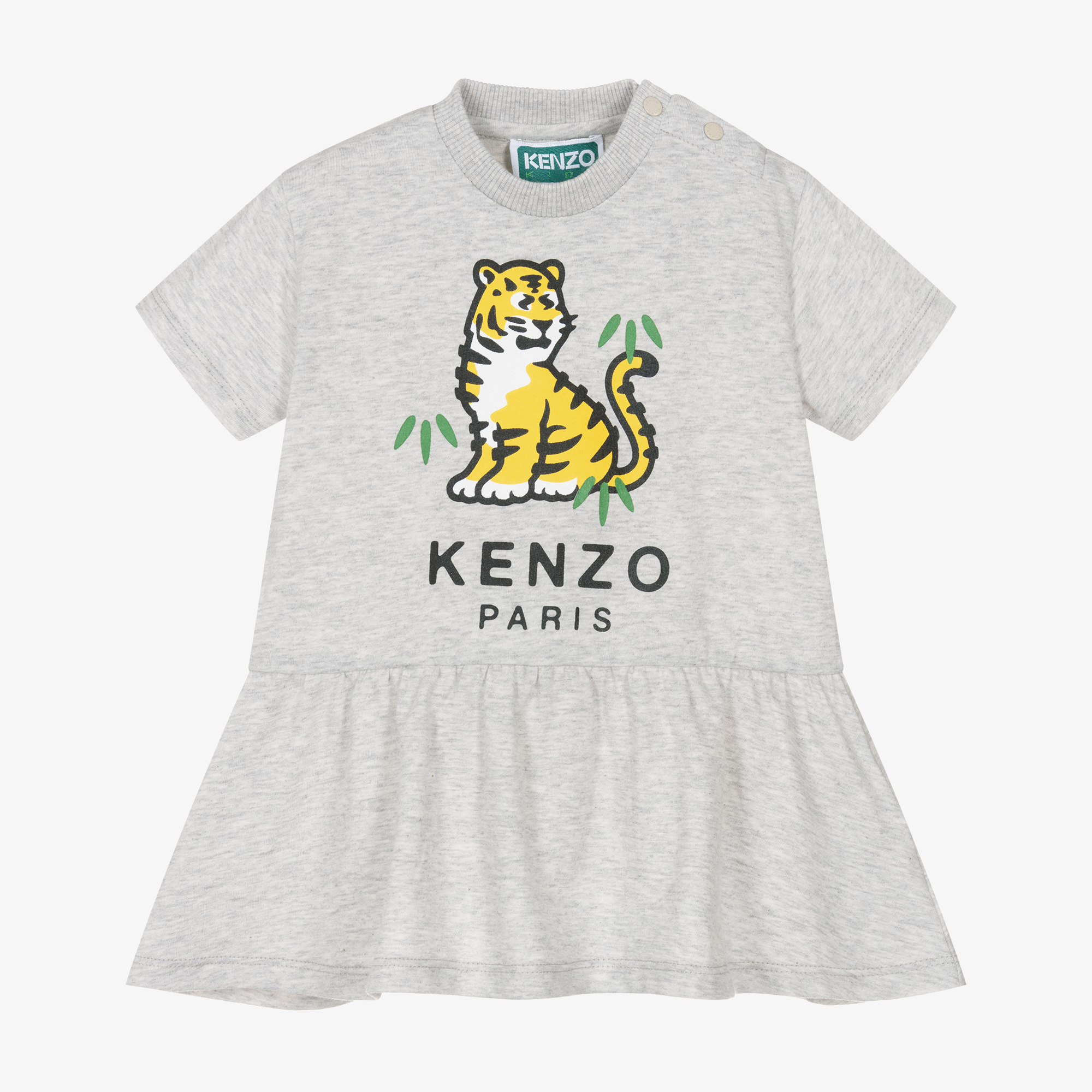 KENZO KIDS Girls Grey Marl Cotton Kotora Tiger Dress