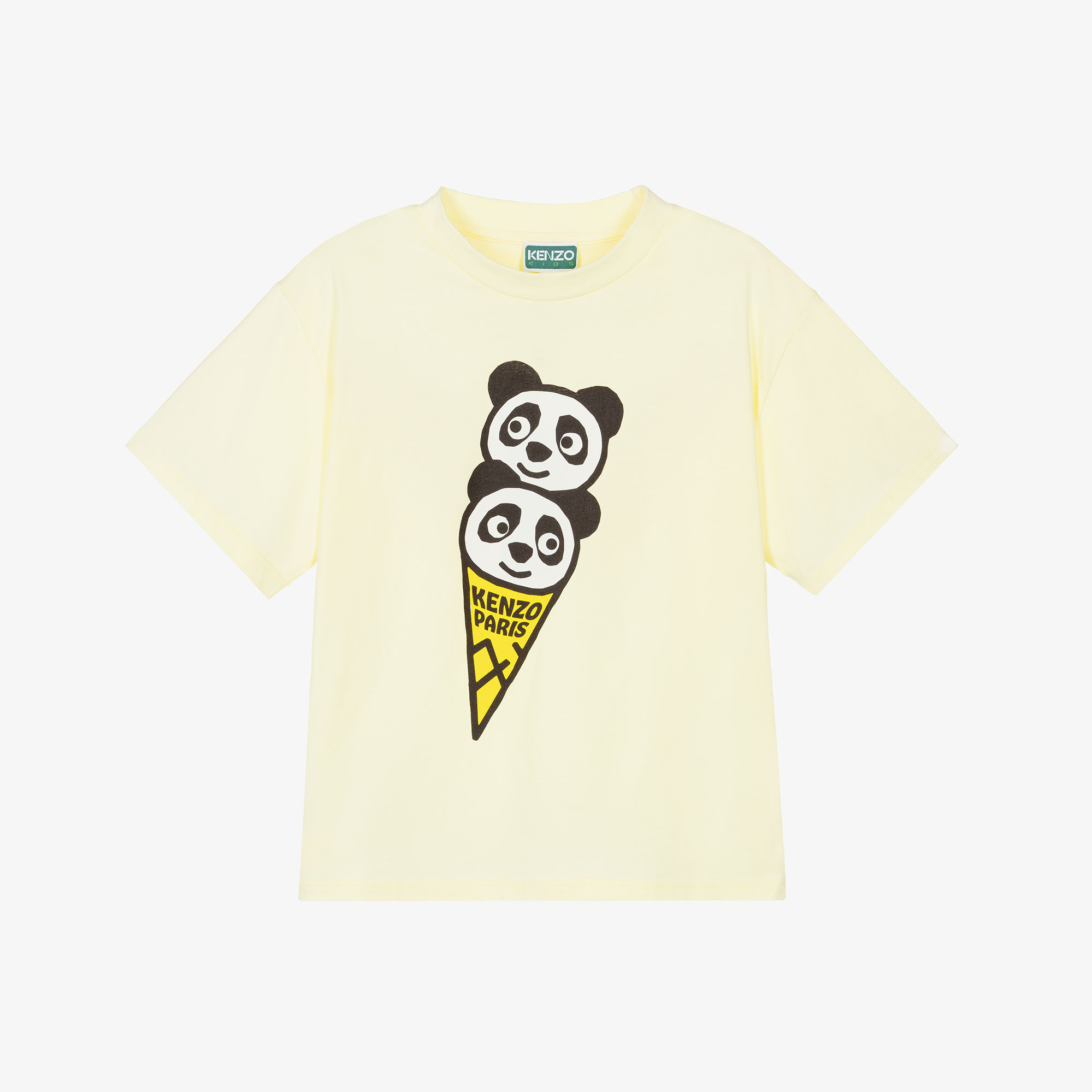 KENZO KIDS - Pale Yellow Cotton Jersey T-Shirt with Panda Ice