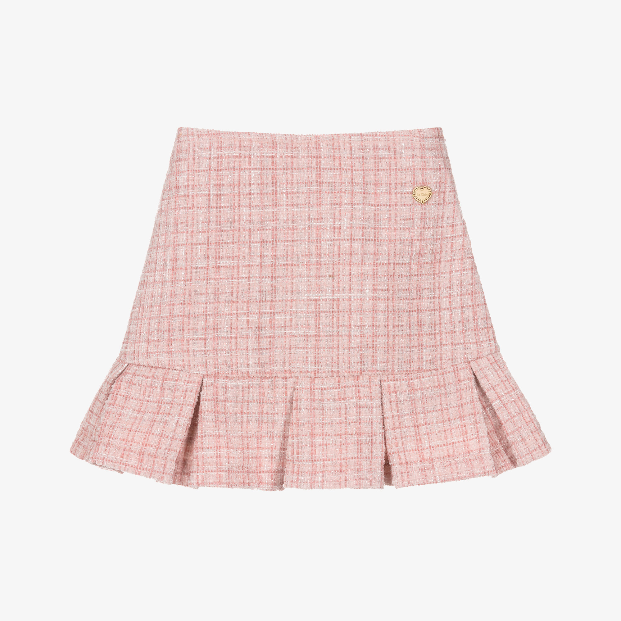 Le Chic Girls Pink Tweed Skirt with Pleated Hem Childrensalon