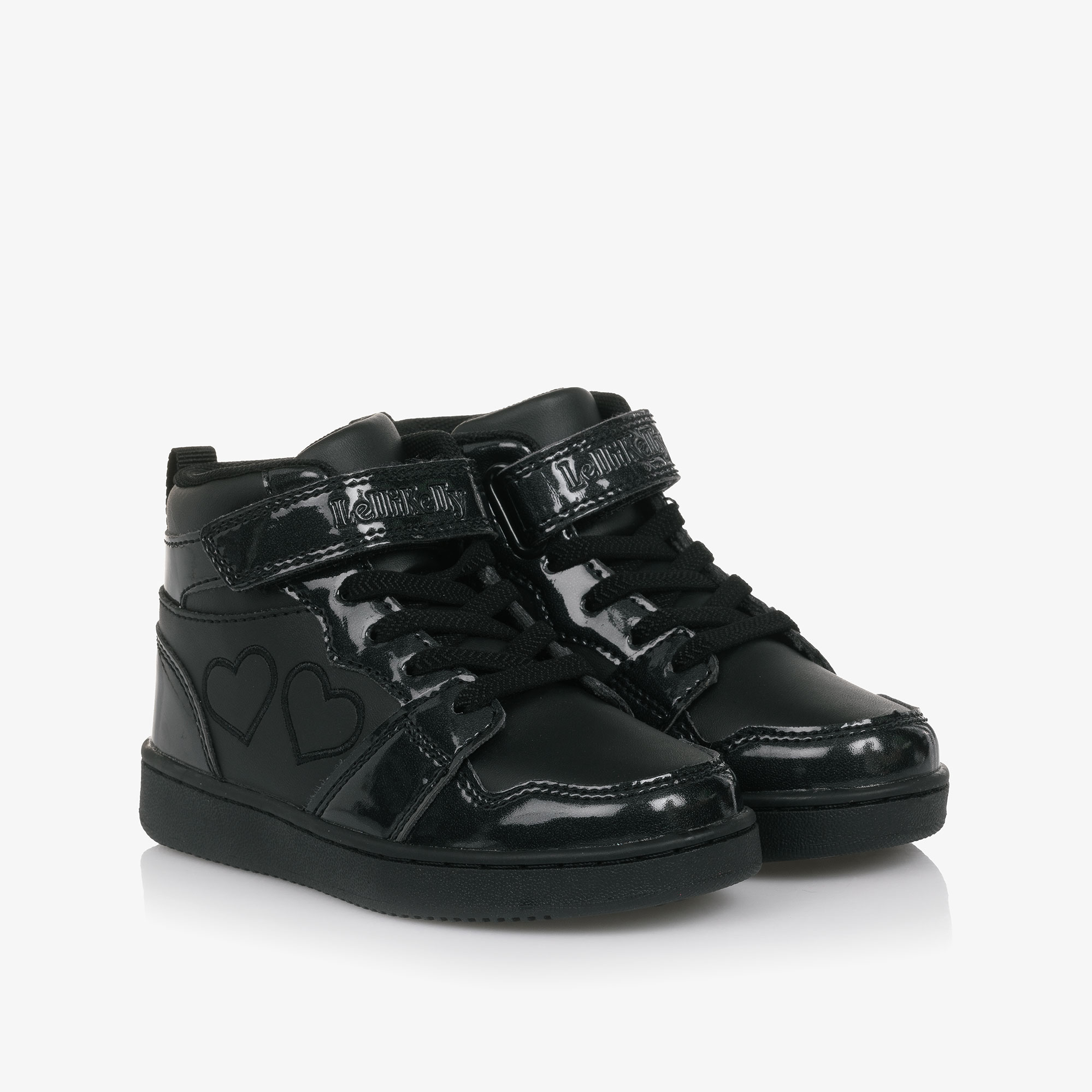 Lelli Kelly Girls Black Faux Leather High Top Trainers with Hearts