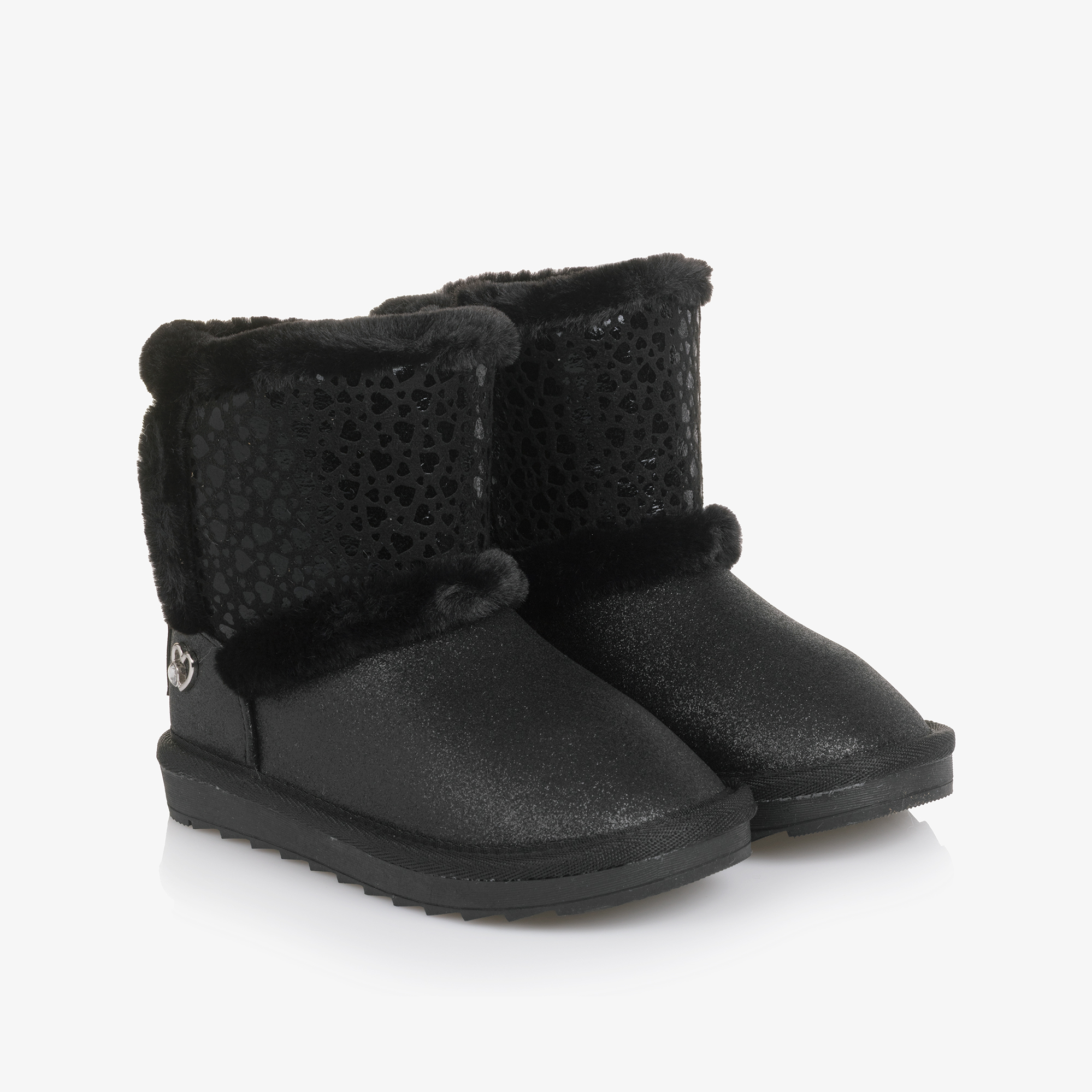 Mayoral Girls Black Faux Leather Boots with Faux Fur Lining