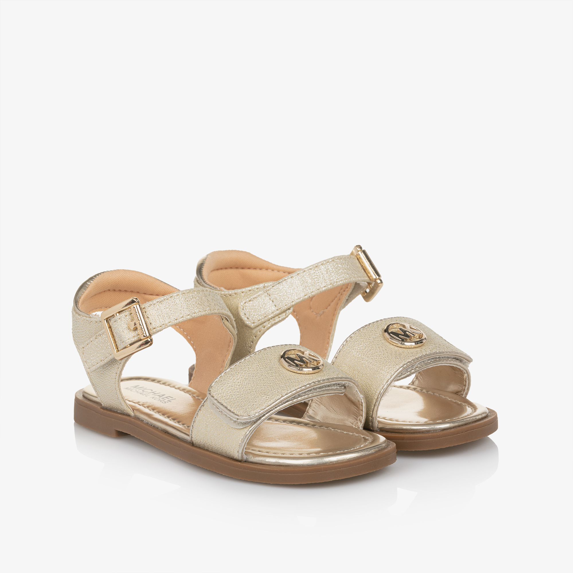 Michael Kors Kids - Girls Glittery Gold Velcro Sandals | Childrensalon