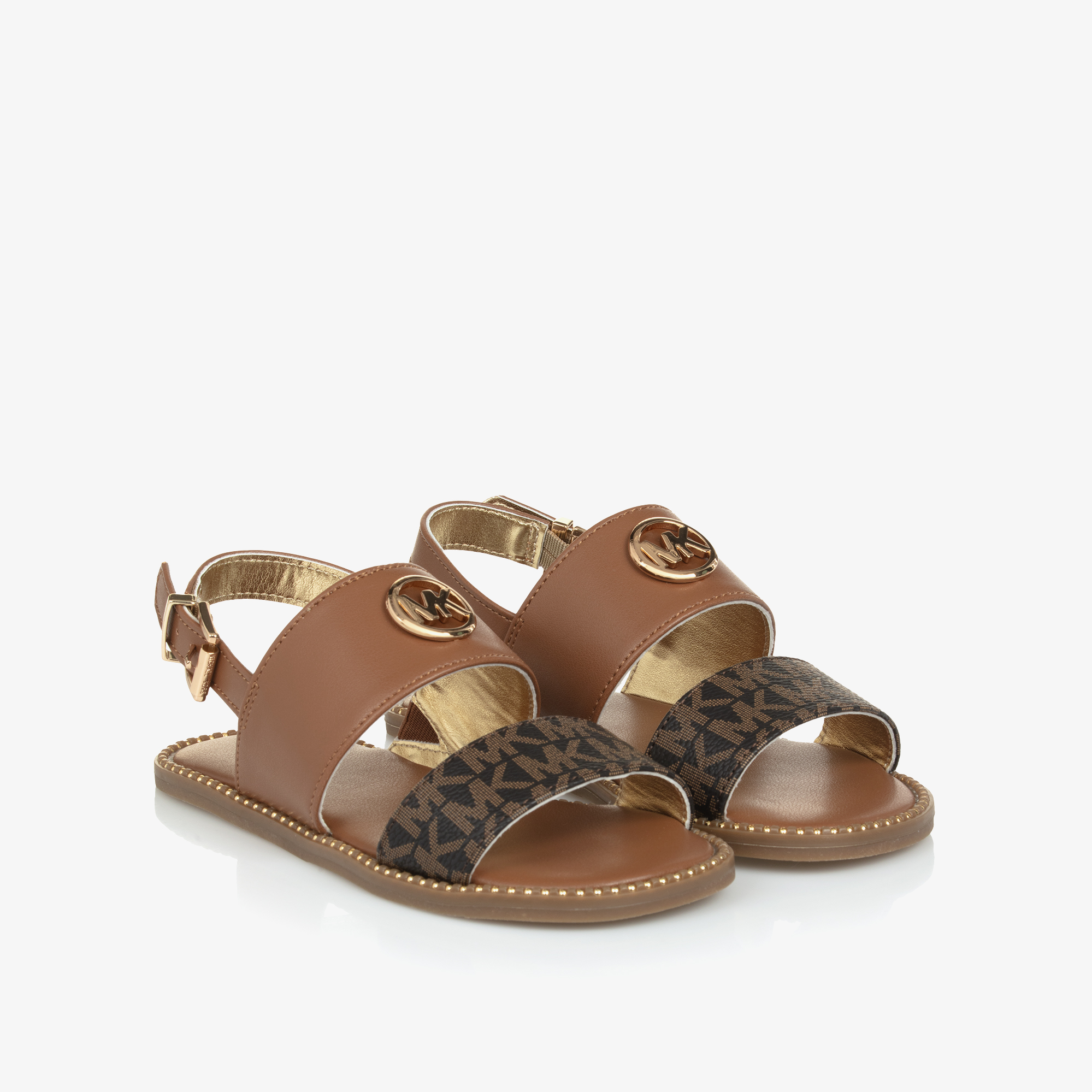 Michael Kors Kids - Girls Tan Brown MK Monogram Sandals | Childrensalon