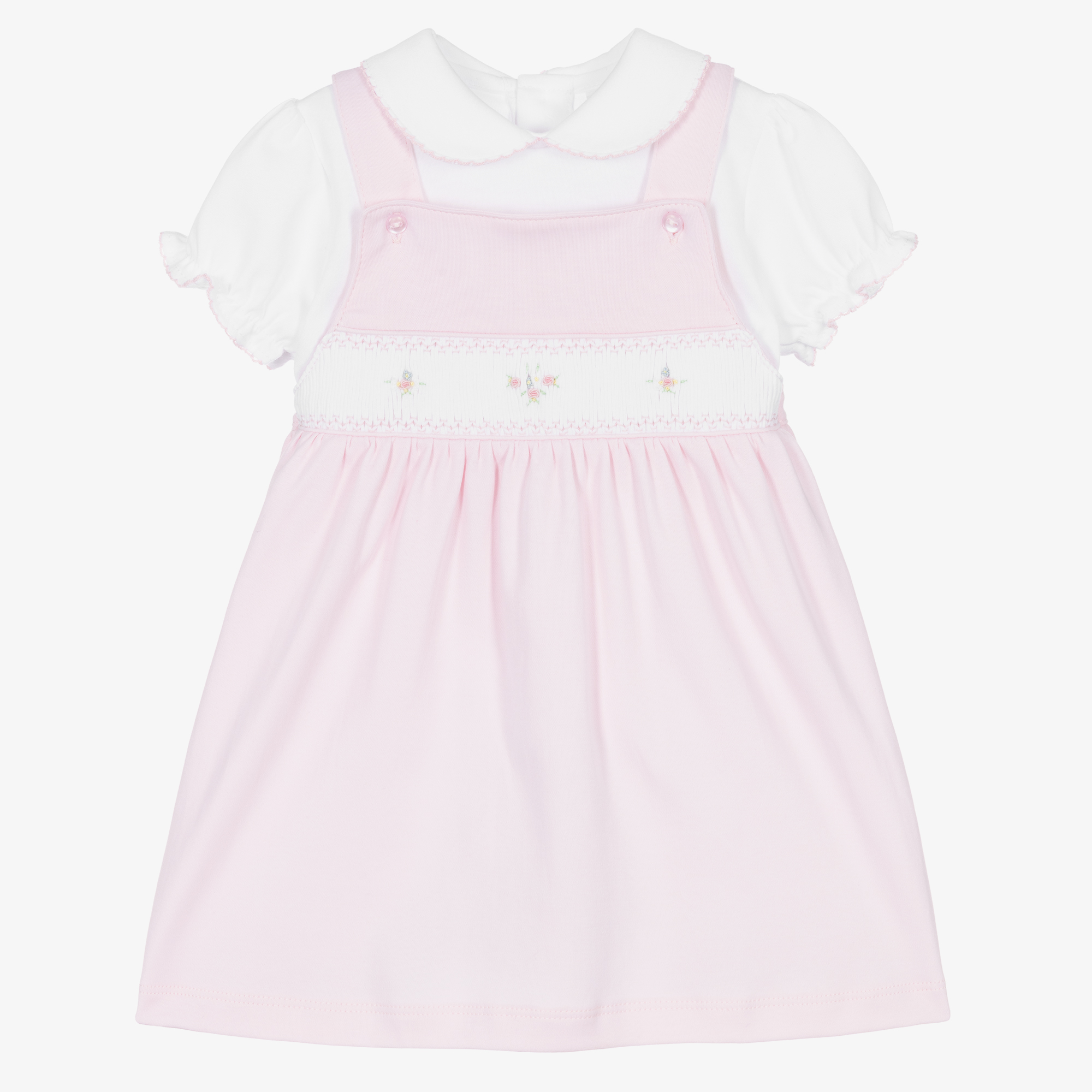 Mini-la-Mode Girls Pink Pima Cotton Smocked Dress Set