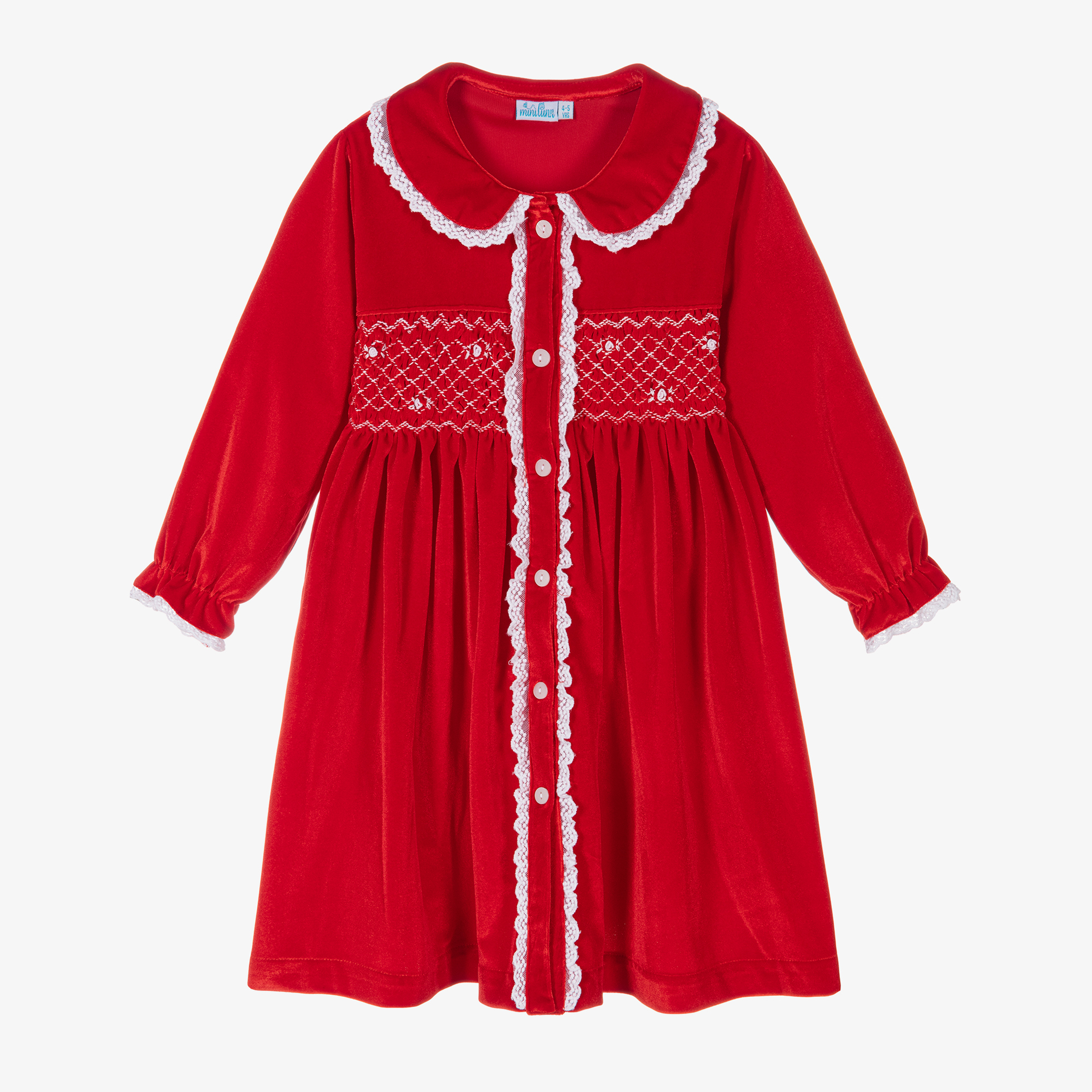 Mini Lunn - Girls Red Velour Smocked Dressing Gown | Childrensalon