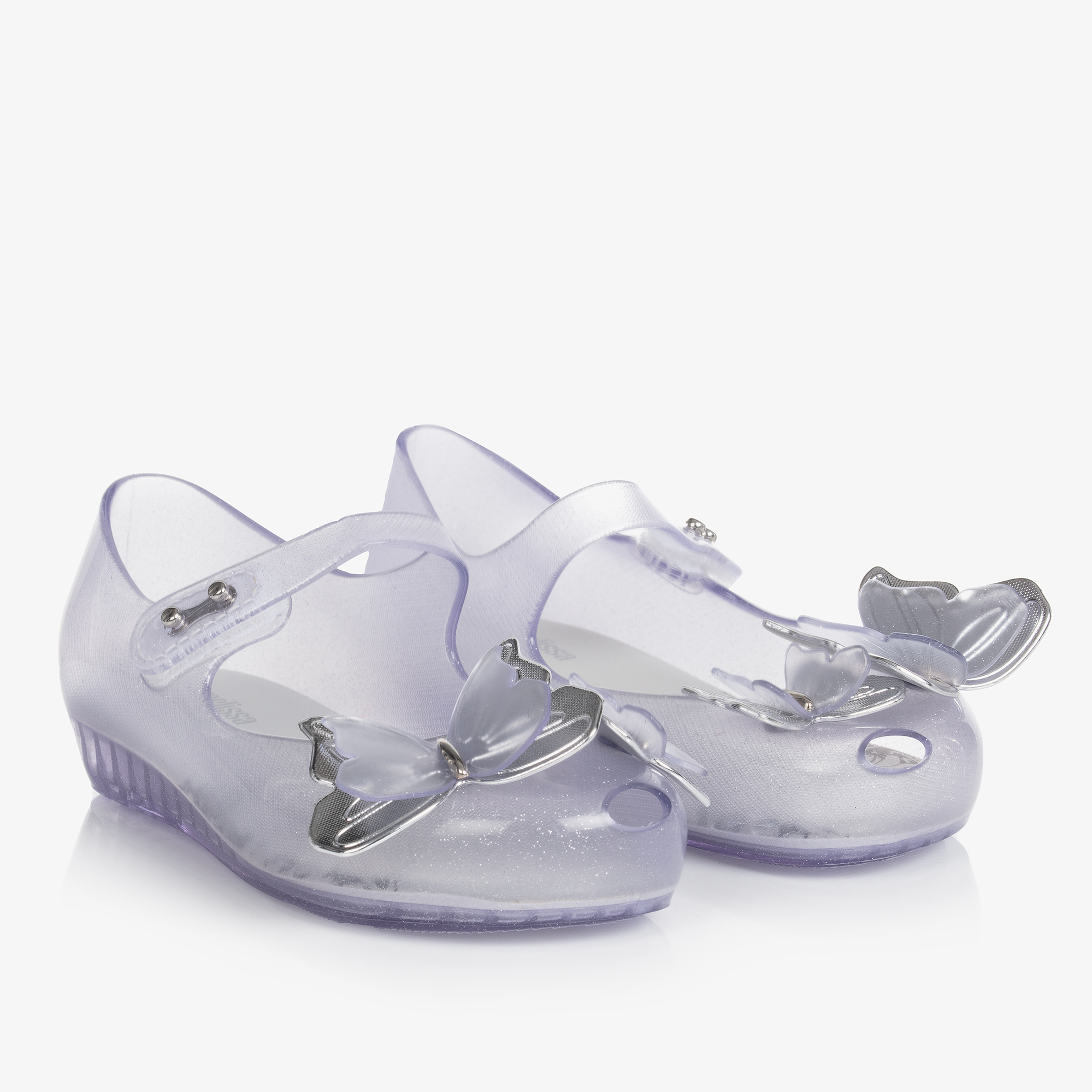 Mini Melissa Girls Silver Glitter Butterfly Jelly Shoes
