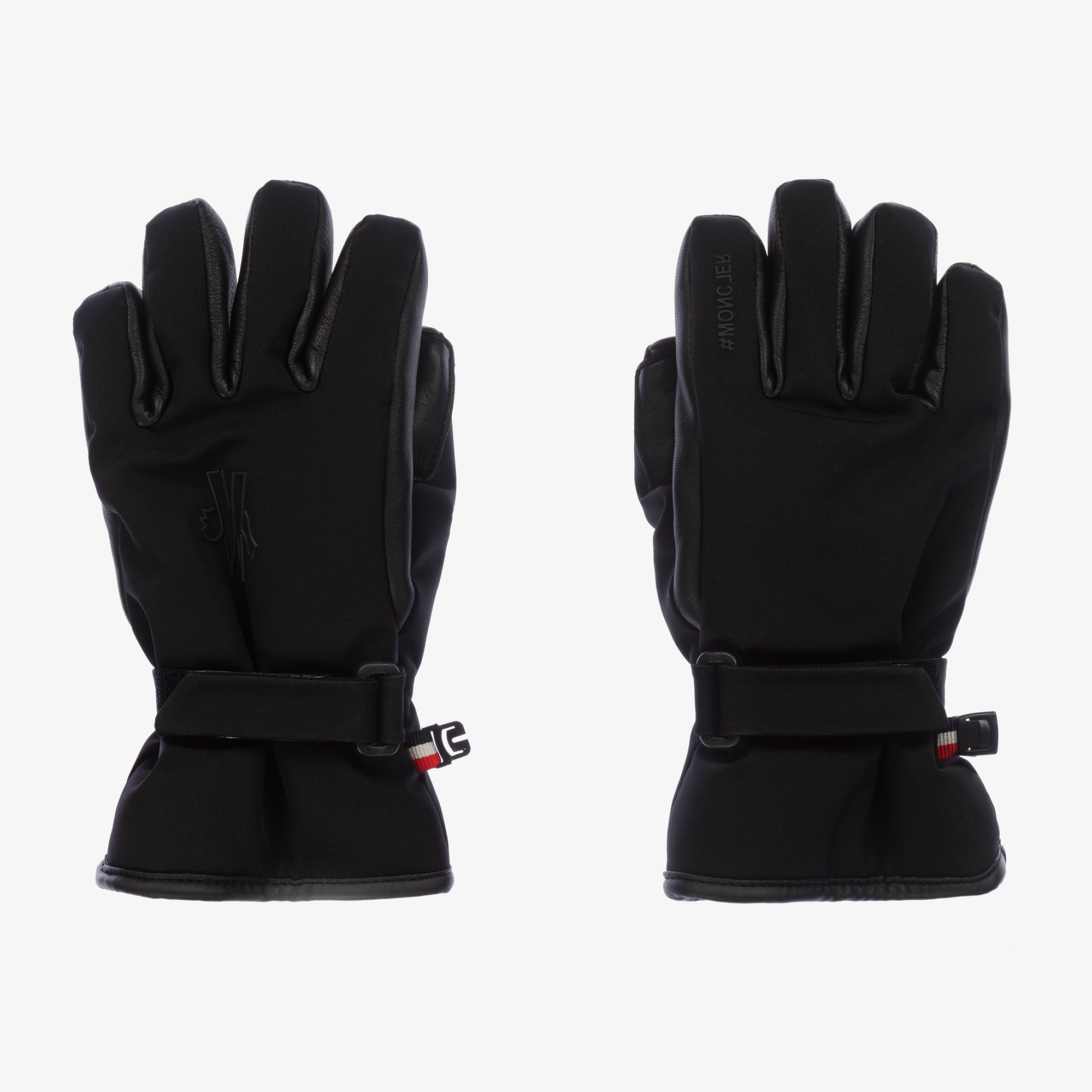 Moncler Enfant - Black Leather Trimmed Ski Gloves | Childrensalon