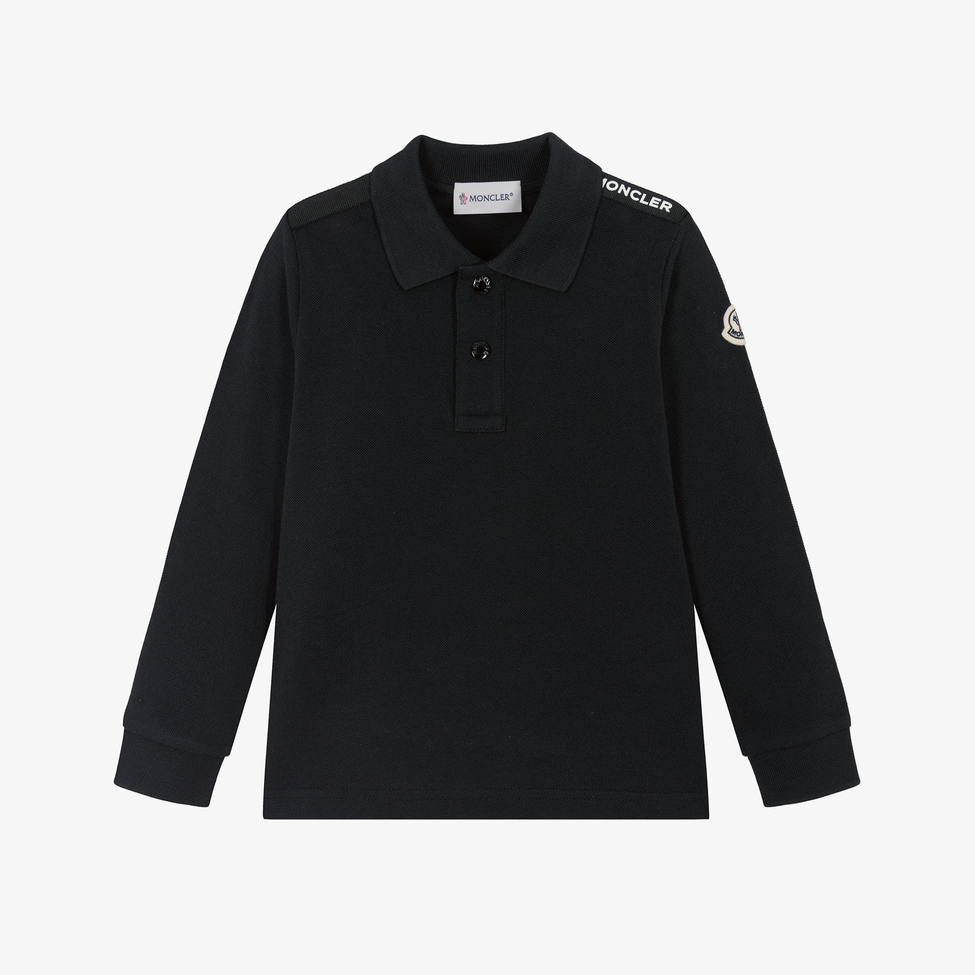 Moncler Enfant - Boys Black Piqué Long Sleeved Polo Shirt