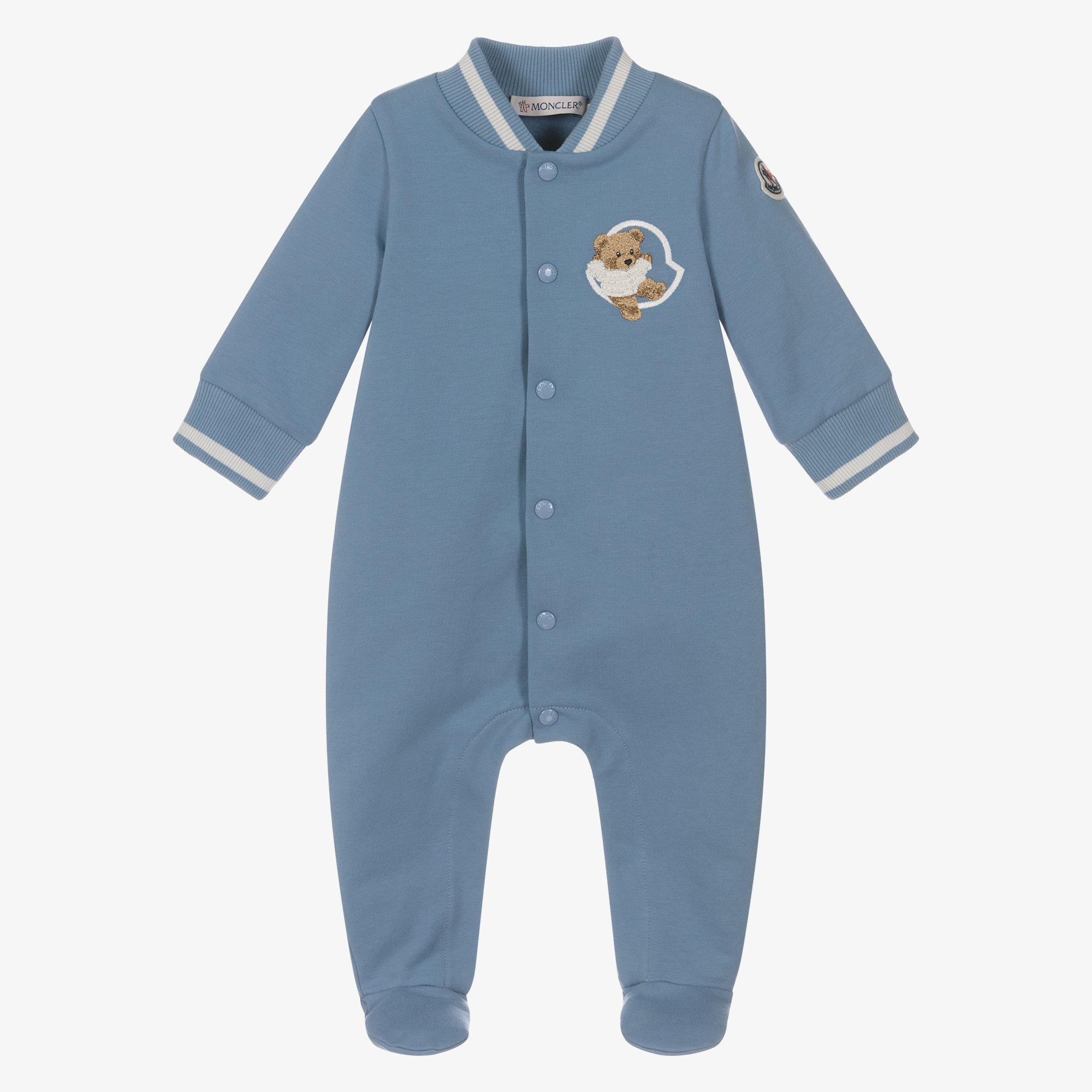 Moncler Enfant - Boys Blue Cotton Jersey Teddy Bear Babygrow