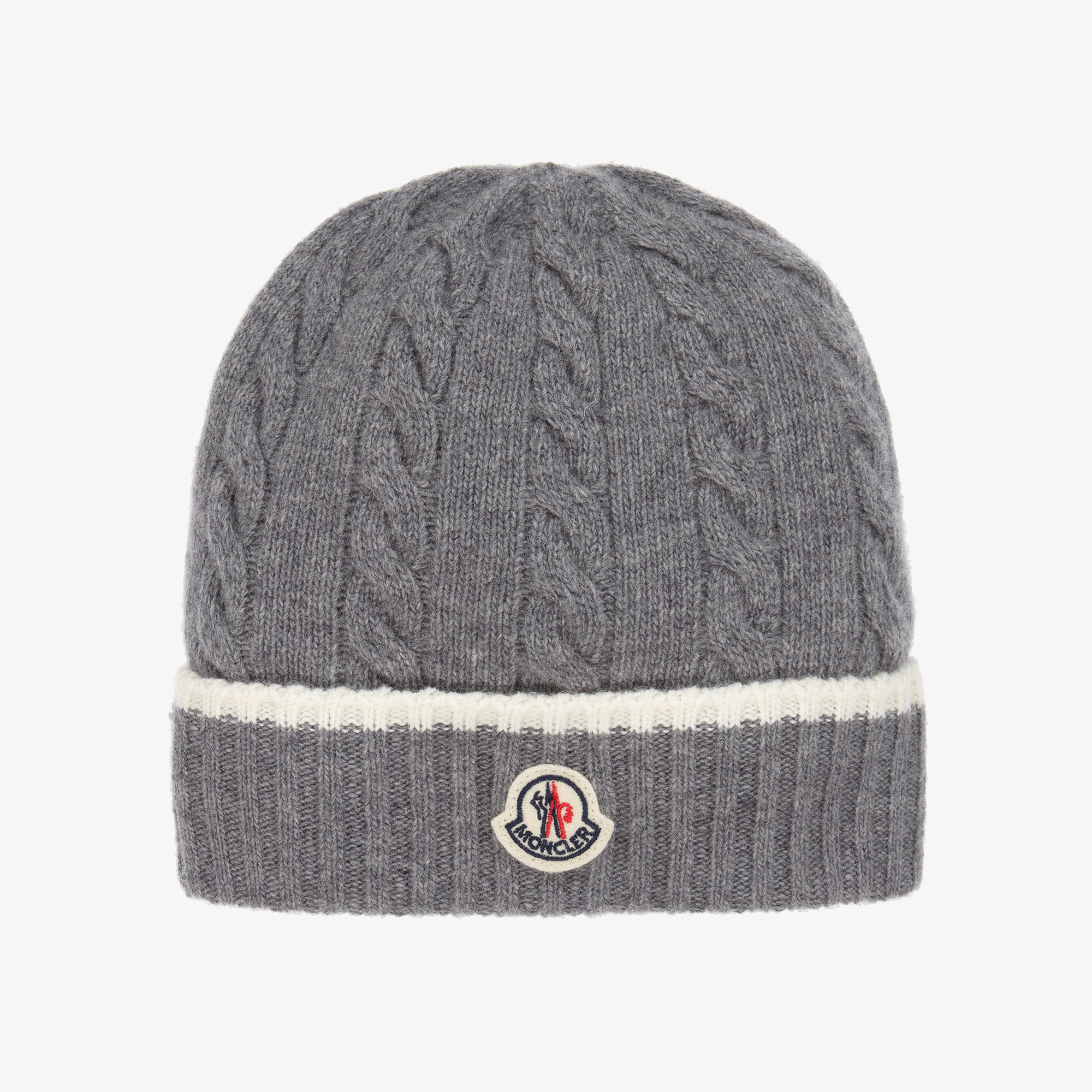 Moncler Enfant - Boys Grey Wool Knit Beanie Hat | Childrensalon