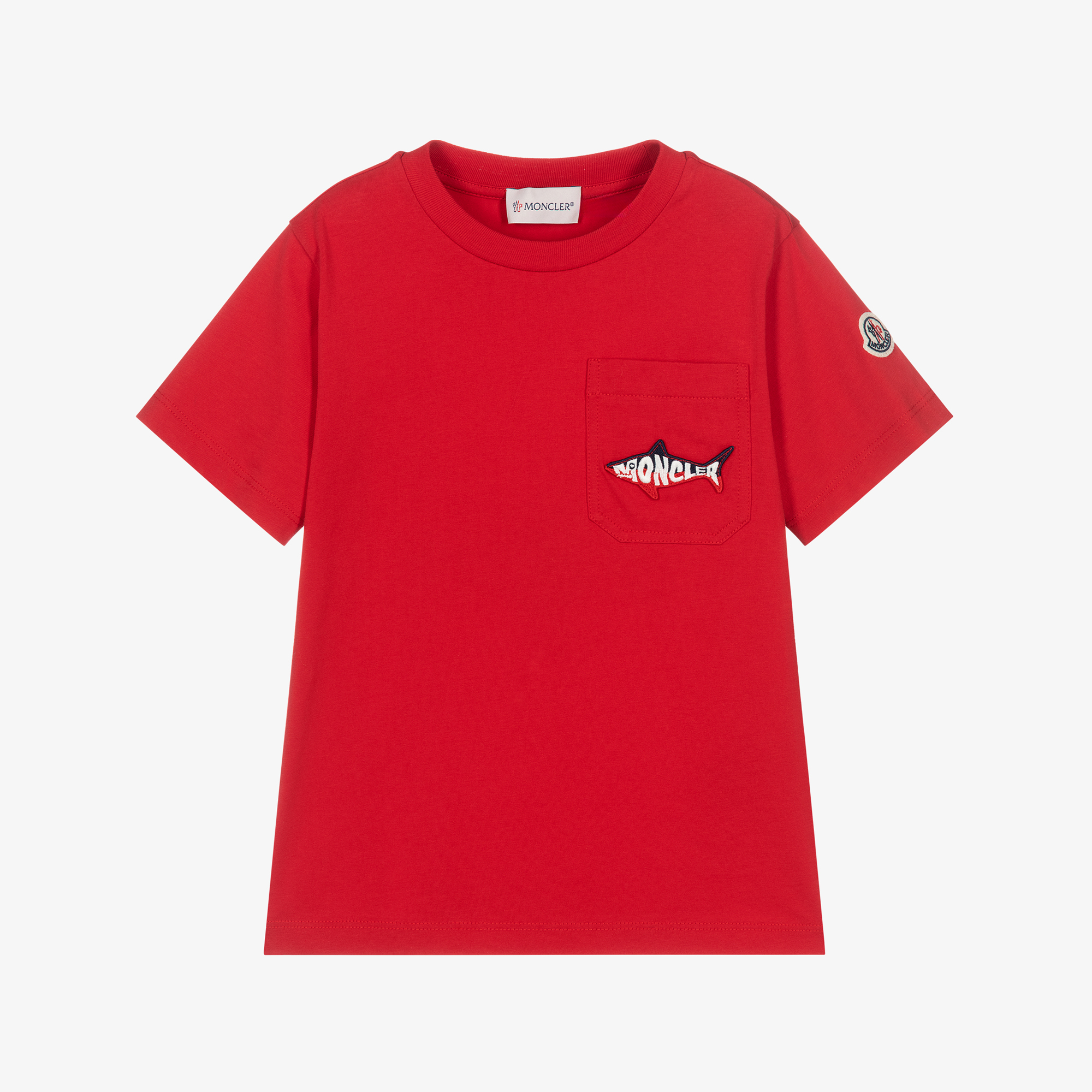 MONCLER スリムフィット レッド Tシャツ moncler-enfant-boys-red-cotton