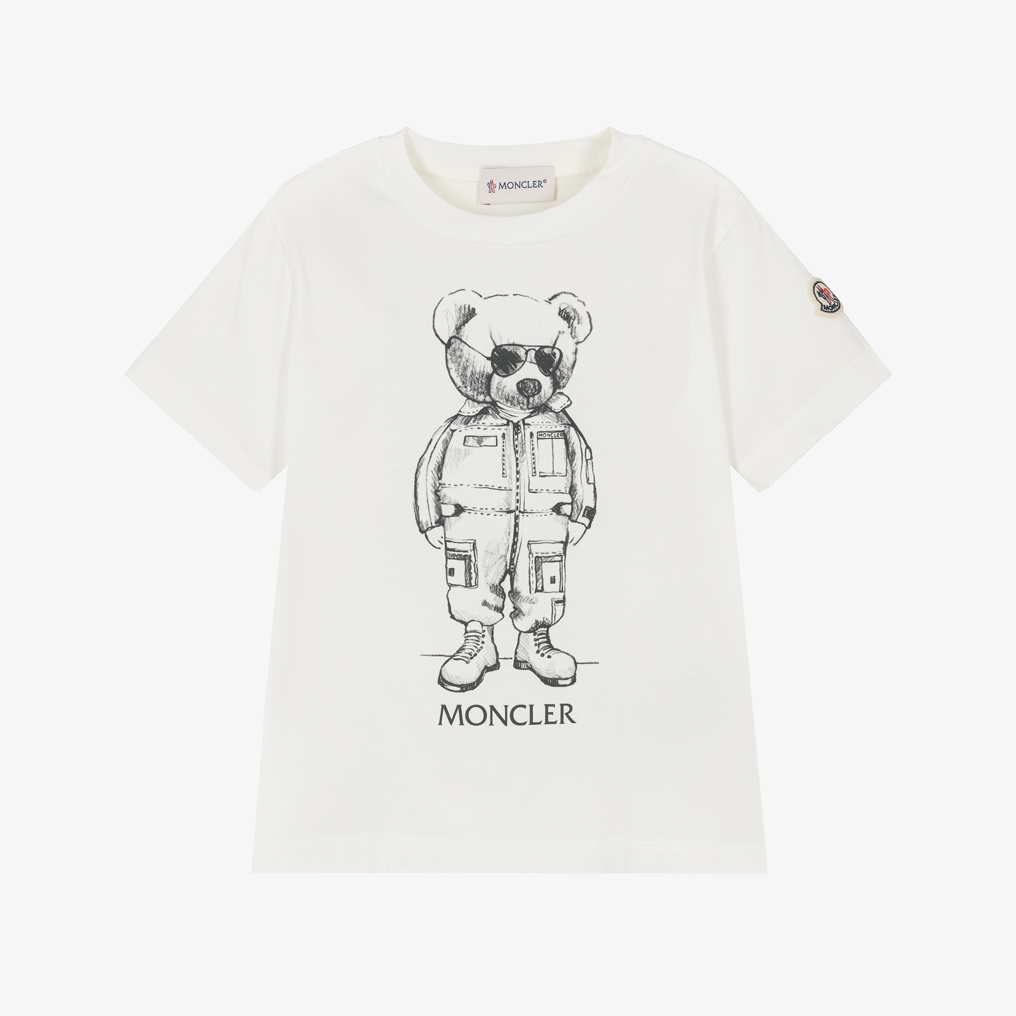 MONCLER クマプリント Tシャツ Moncler Enfant - Boys White Cotton Bear Graphic T-Shirt