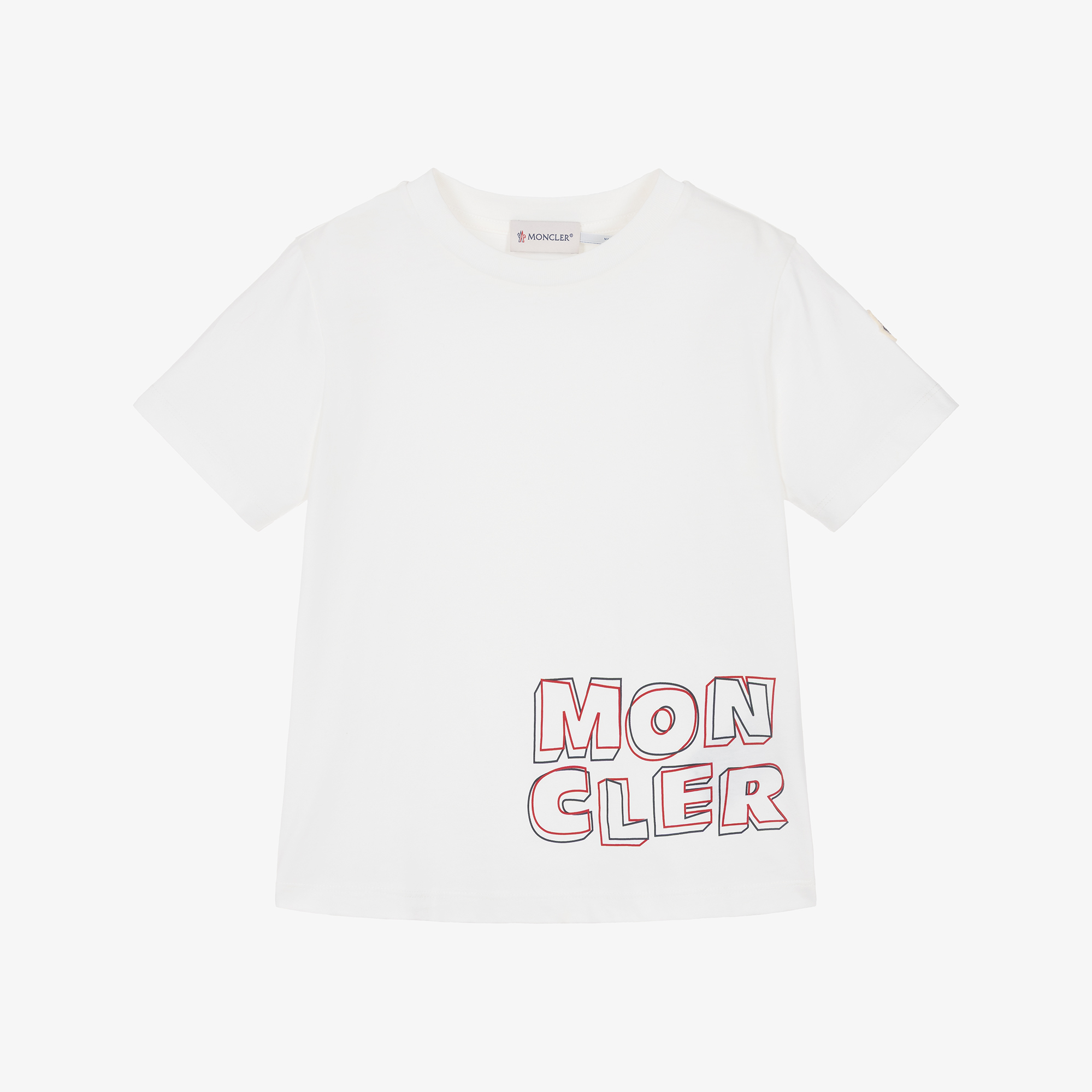 Moncler Enfant - Boys White Cotton T-Shirt with Red & Blue Logo