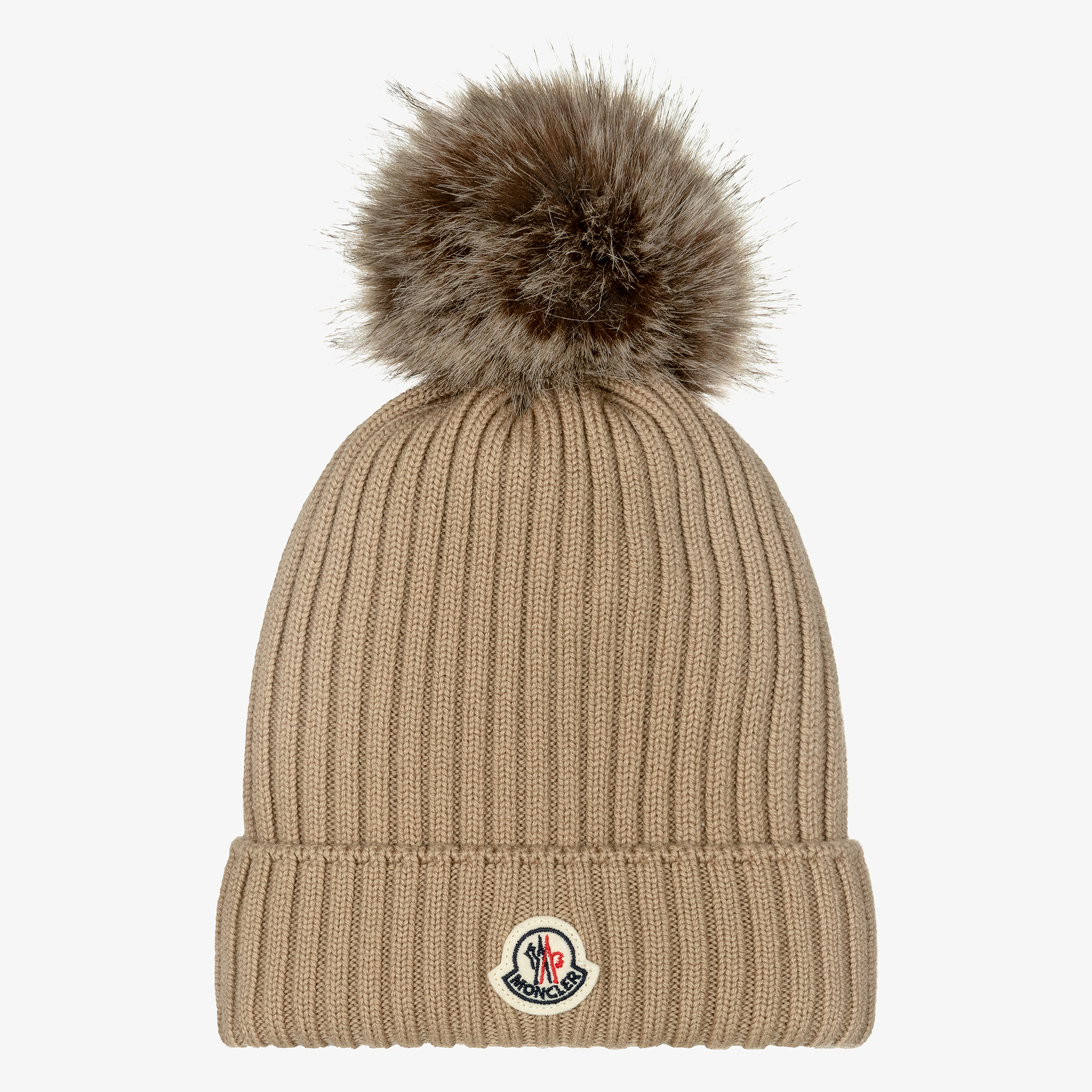 Moncler Enfant Girls Beige Wool Pom-Pom Hat