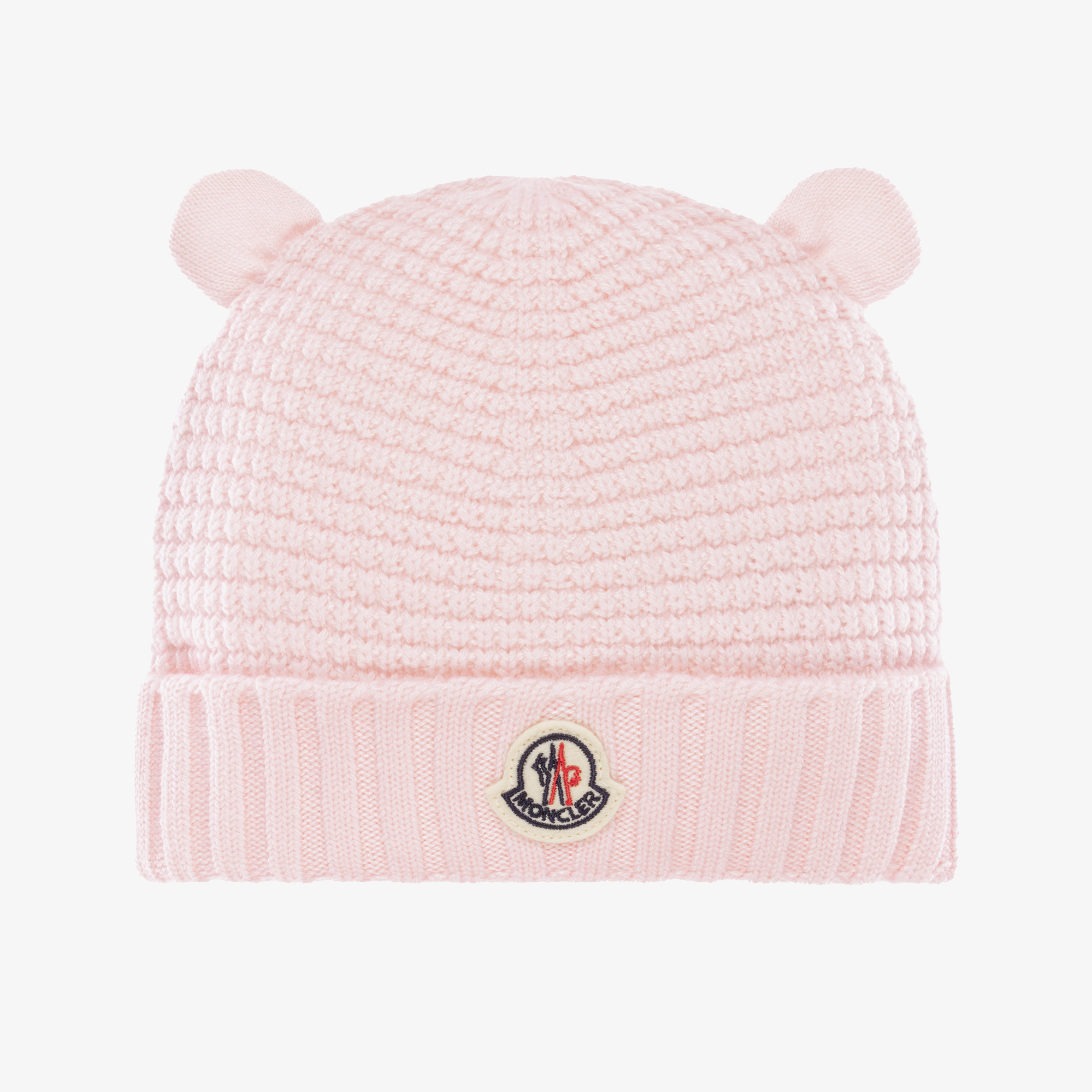 Moncler Enfant Pink Wool Knit Hat with Teddy Ears Childrensalon