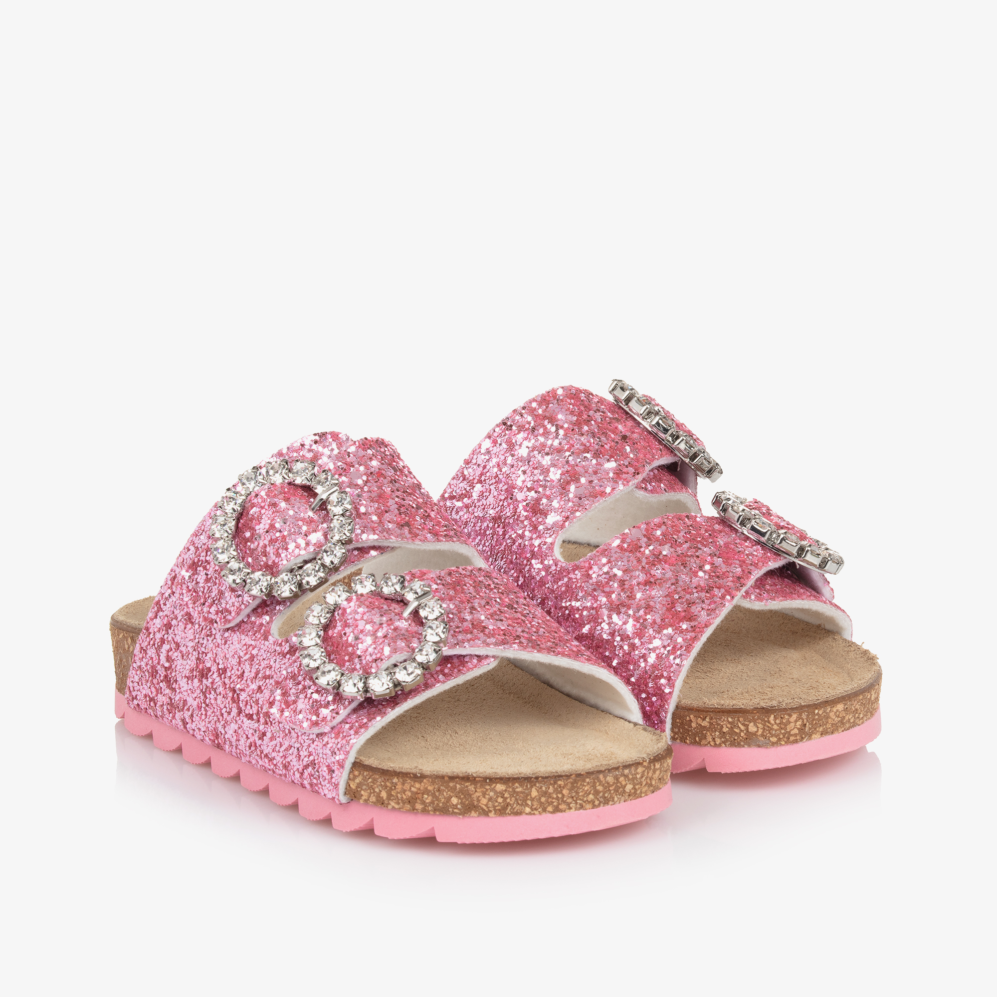 Monnalisa - Girls Pink Glitter Sandals | Childrensalon
