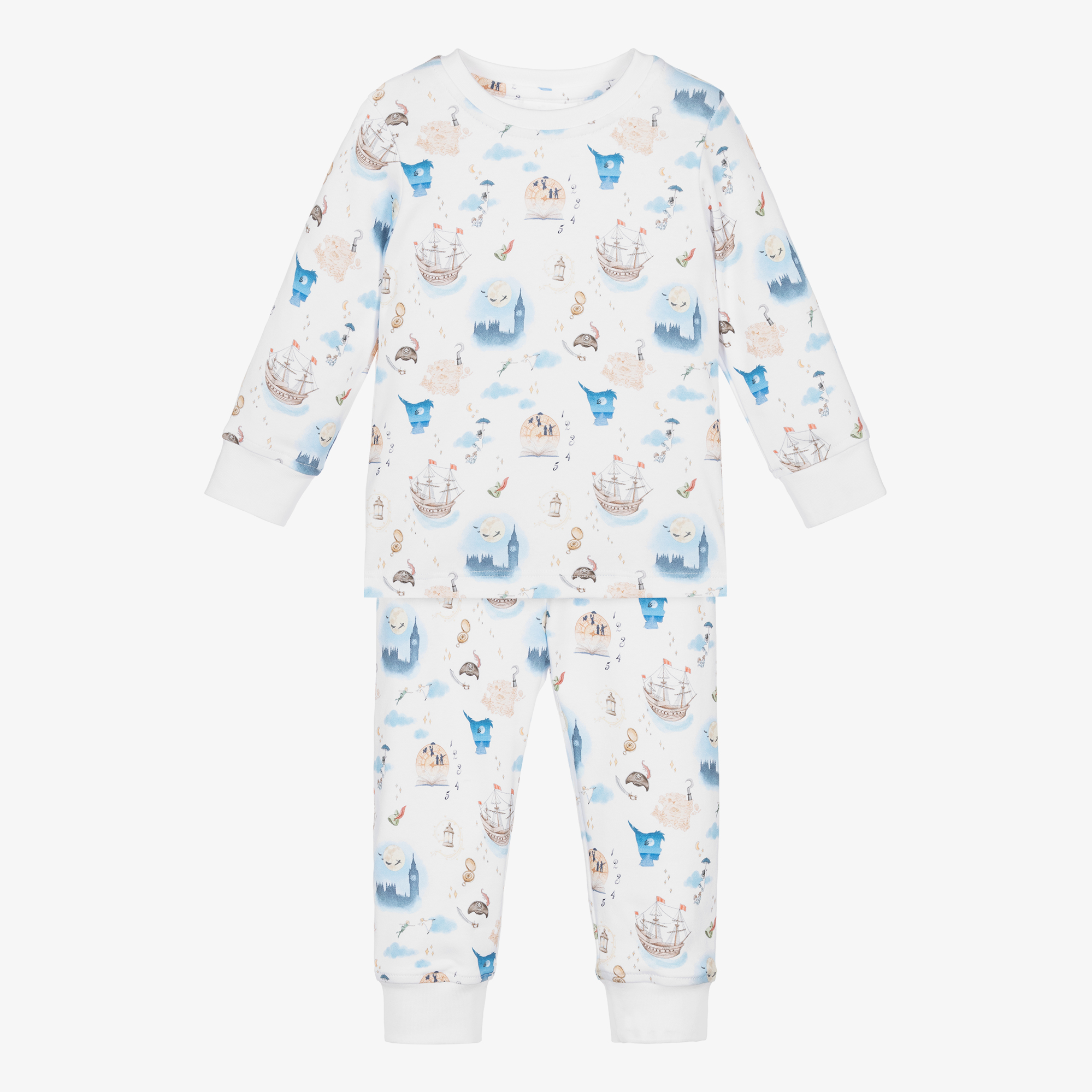My Little Pie Boys White Supima Cotton Peter Pan Pyjamas