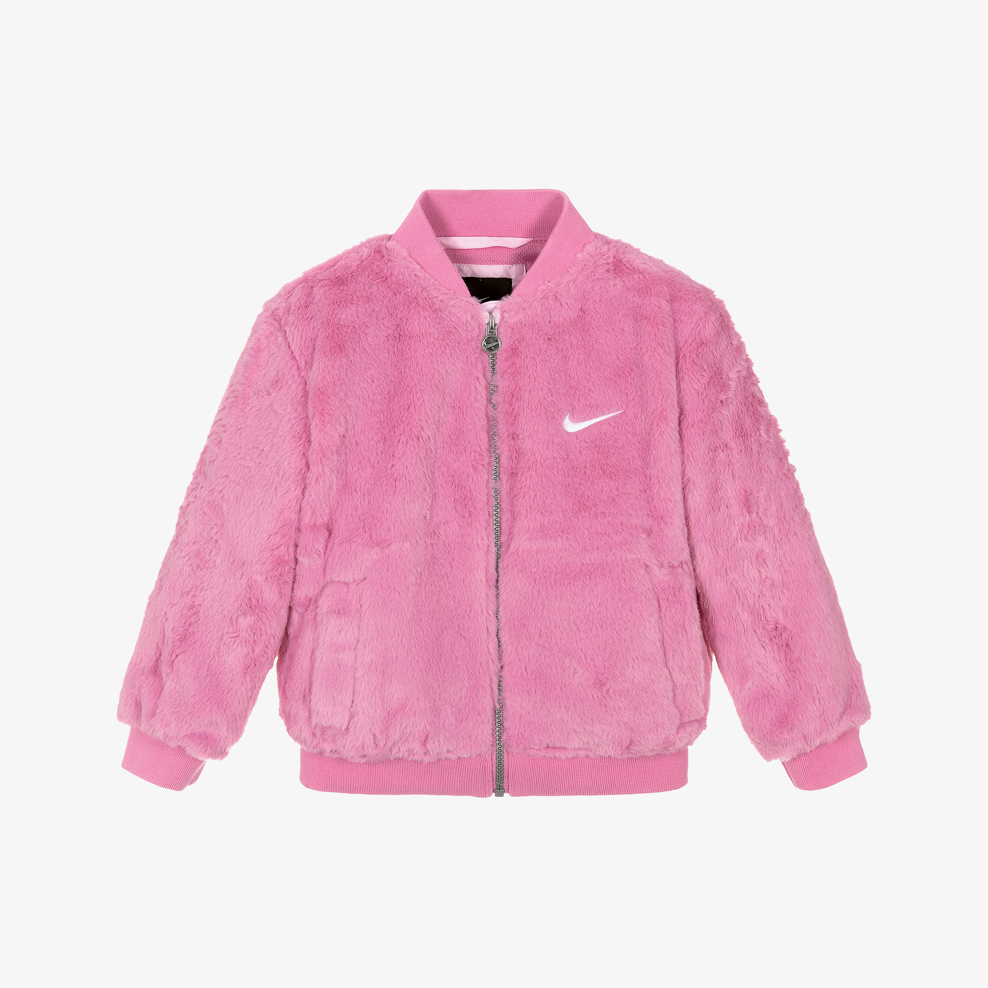 Nike Girls Bright Pink Faux Fur Bomber Jacket Childrensalon