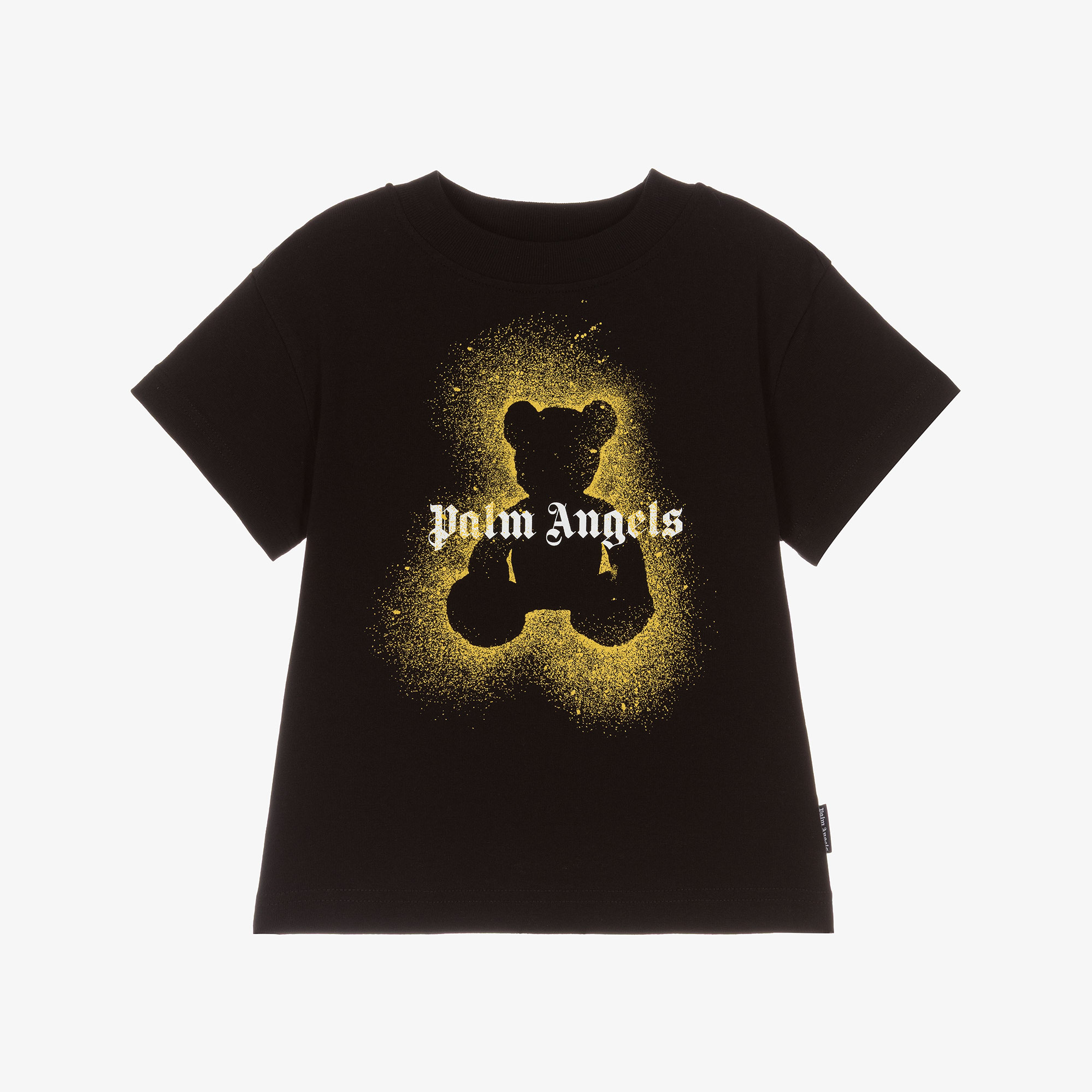 Palm Angels - Black Cotton T-Shirt with Yellow Spray Paint