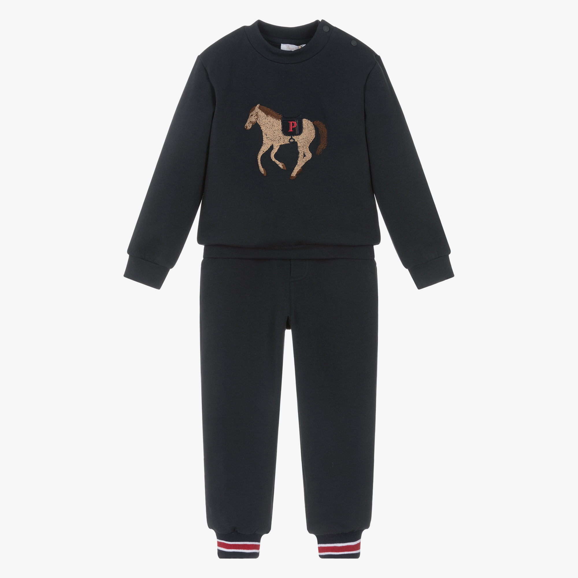 Patachou Boys Navy Blue Cotton Tracksuit with Embroidered Horse