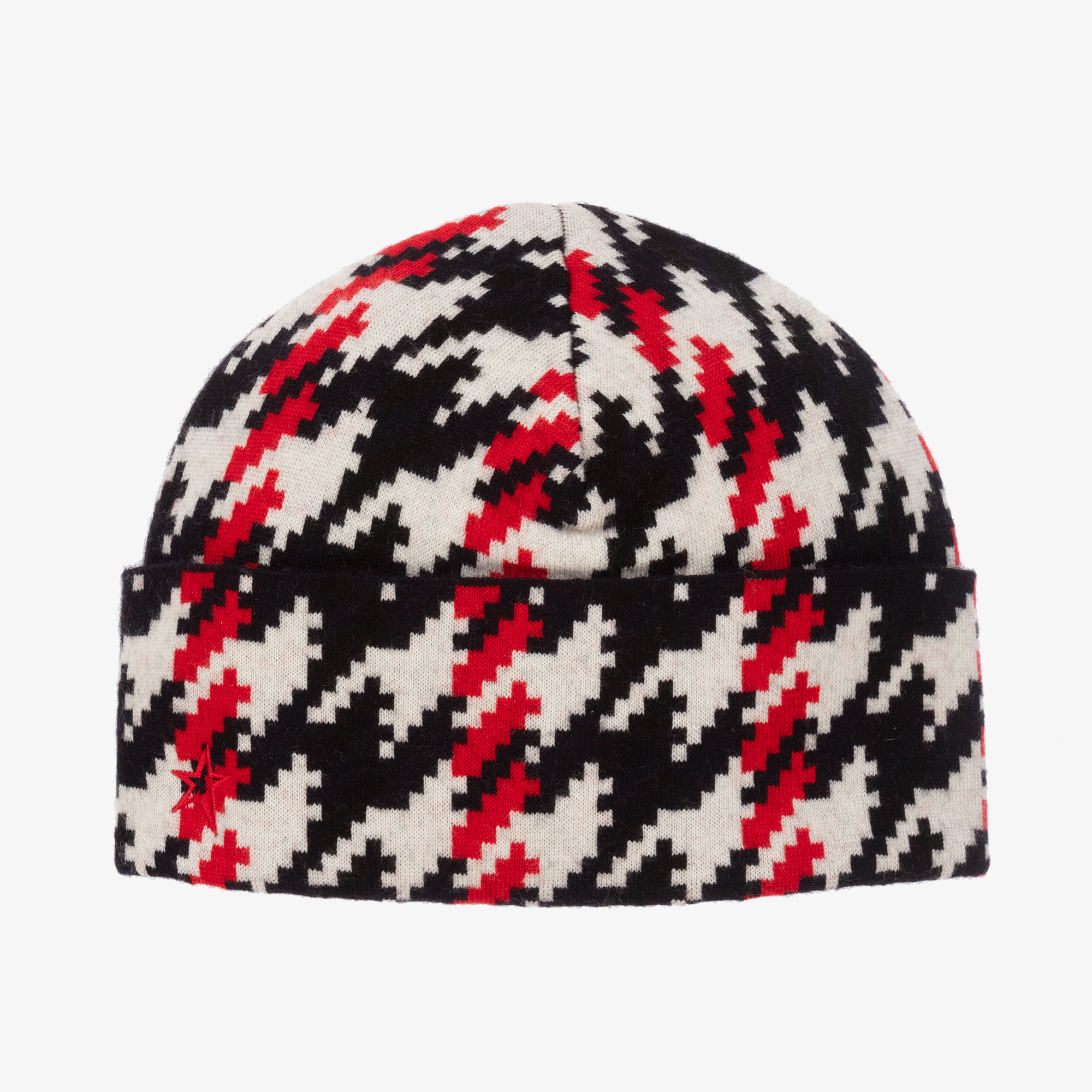 Perfect Moment Red Black Merino Wool Houndstooth Beanie