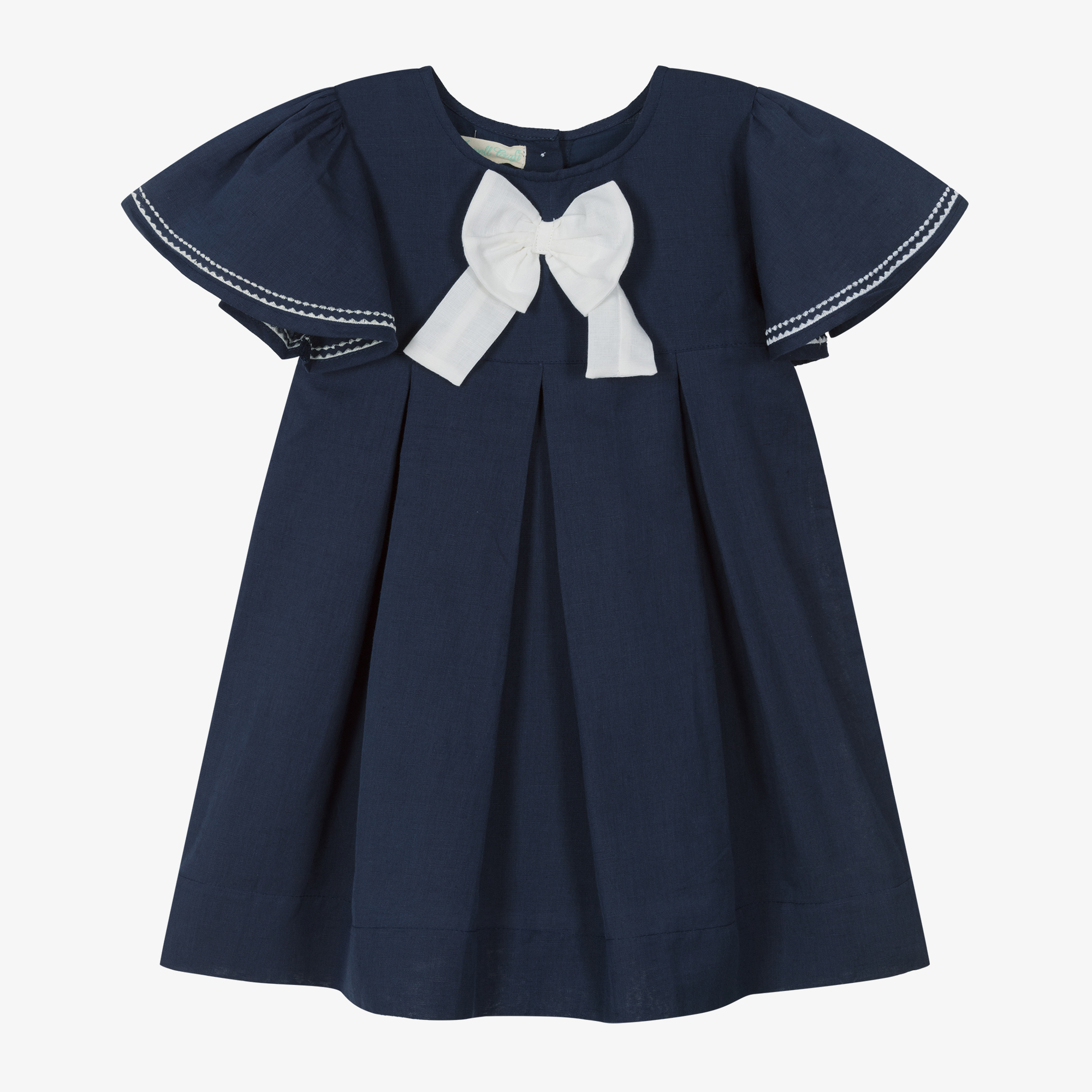 Powell Craft - Girls Navy Blue Linen & Cotton Dress | Childrensalon Powell Craft - Girls Navy Blue Linen & Cotton Dress | Childrensalon