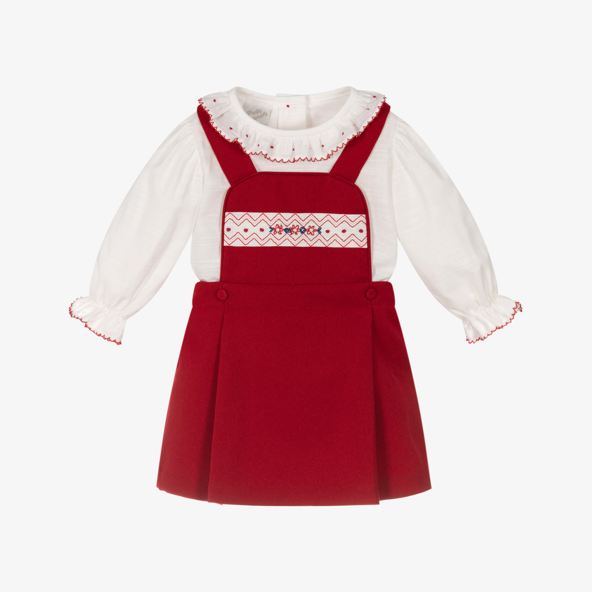 Pretty Originals Girls White Red Pinafore Dress Set Childrensalon