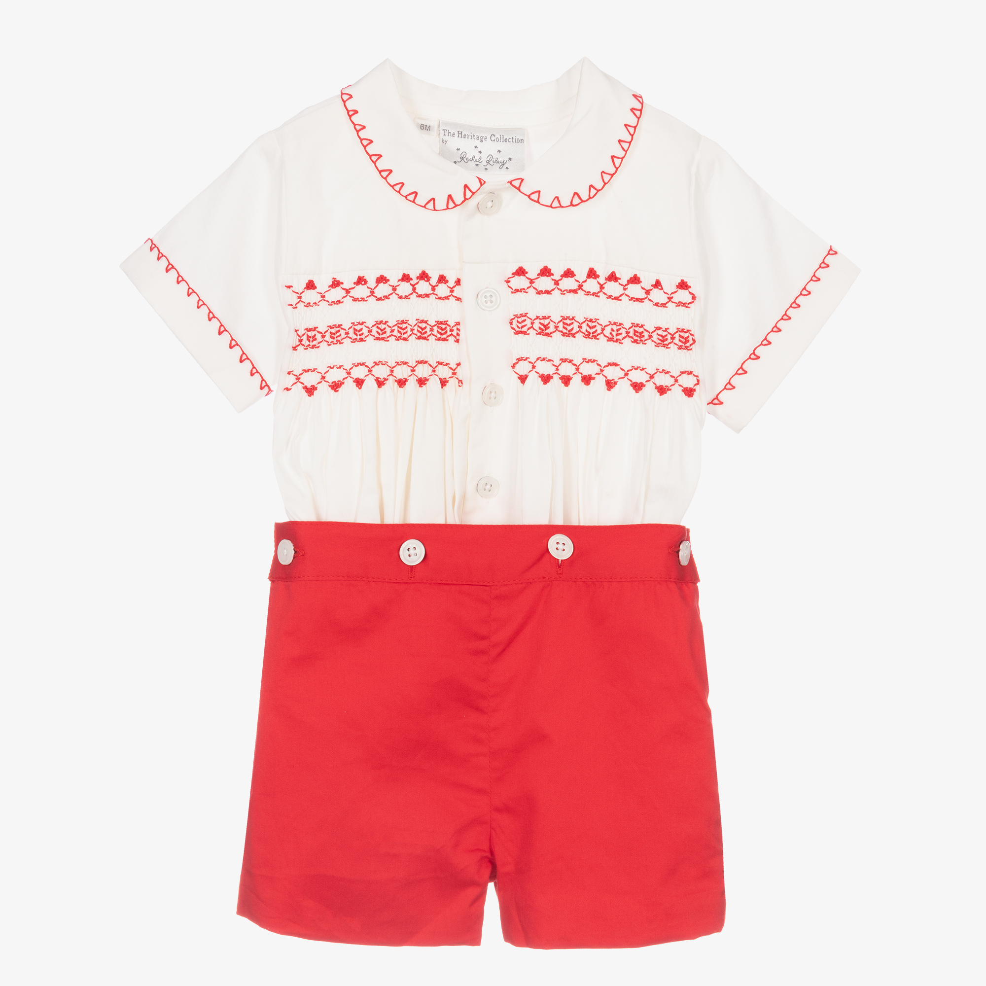 Rachel Riley Baby Boys Red Smocked Buster Suit