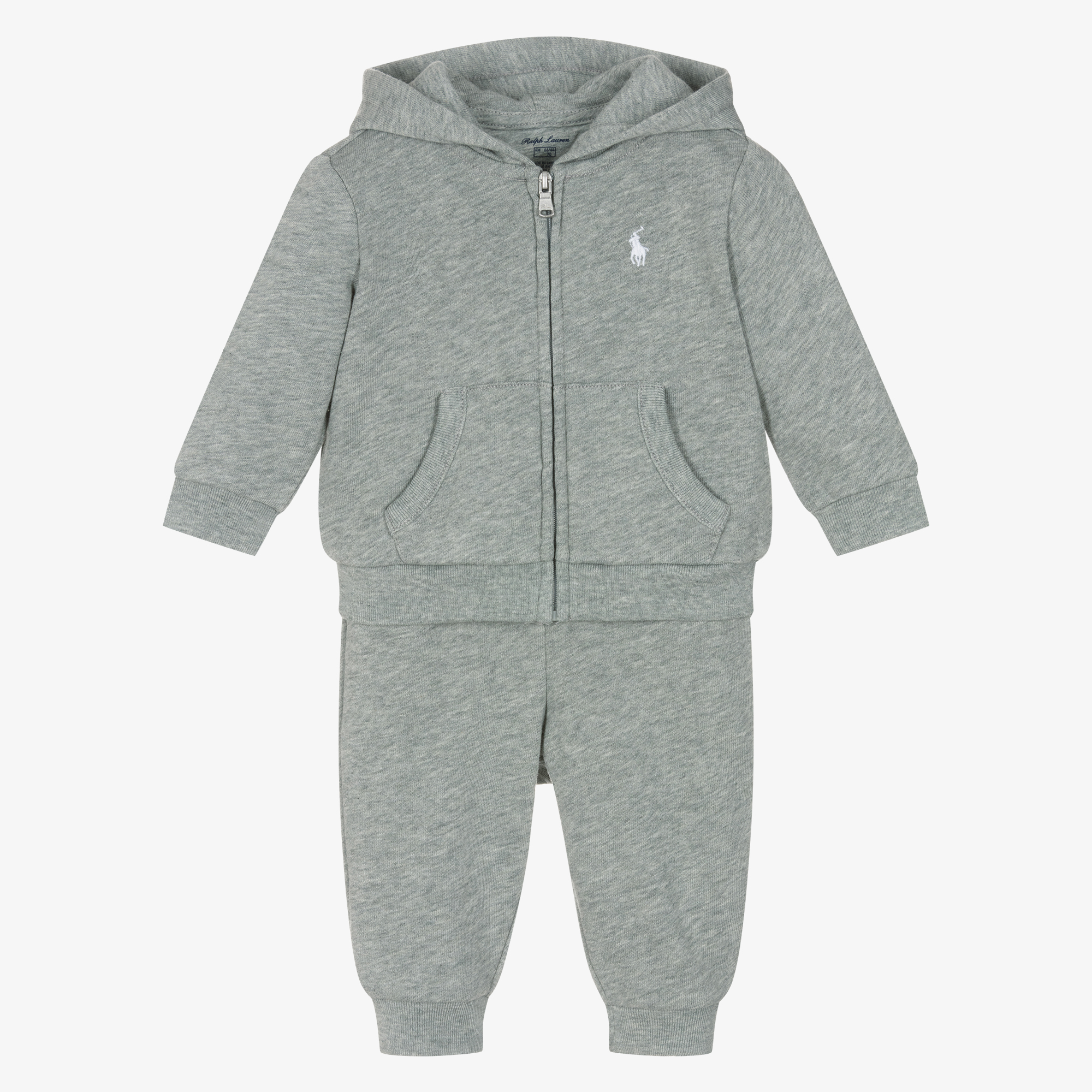 Ralph Lauren Baby Boys Grey Marl Hooded Pony Logo Tracksuit