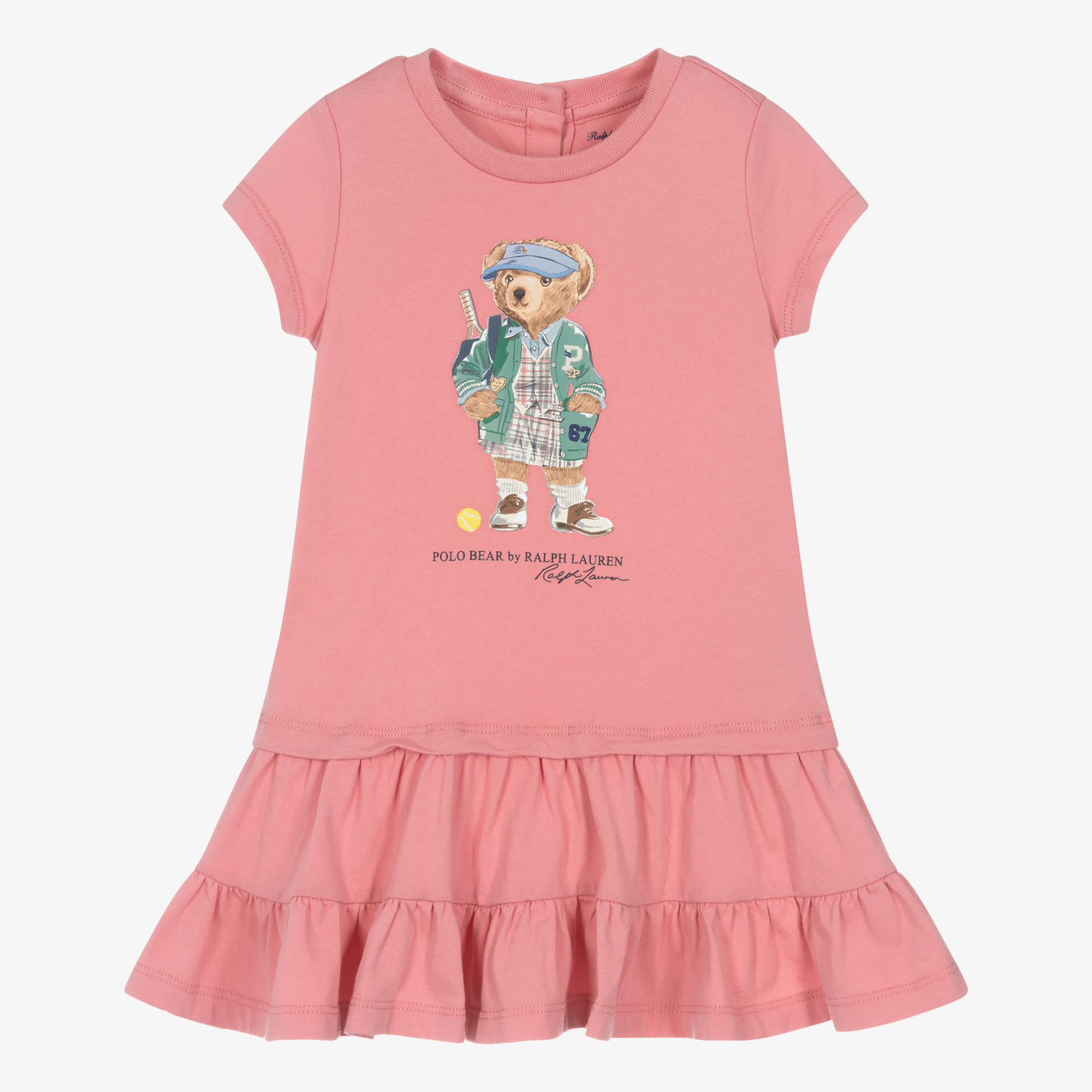 Ralph Lauren Baby Girls Pink Tennis Polo Bear Cotton T-Shirt Dress