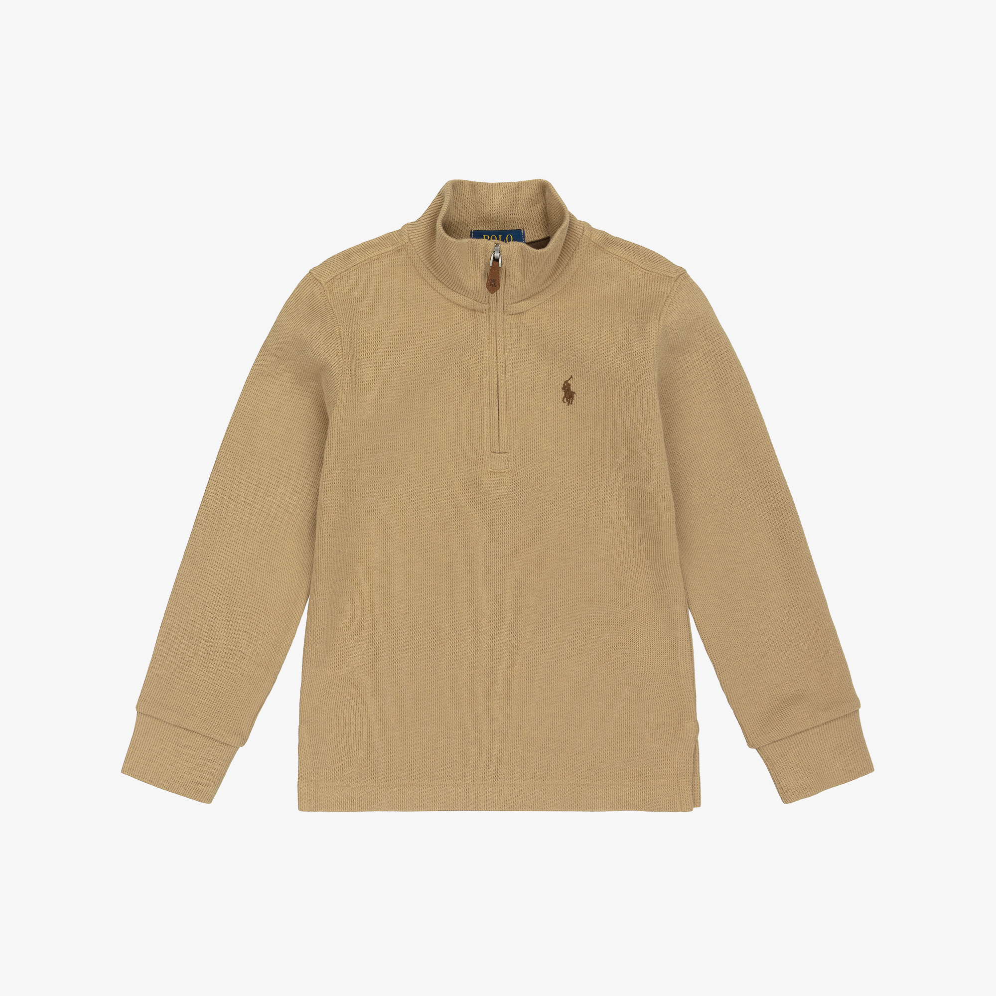 Ralph Lauren ベージュ ジップアップセーター Ralph Lauren - Boys Beige Cotton Knit Half-Zip Turtleneck Top with