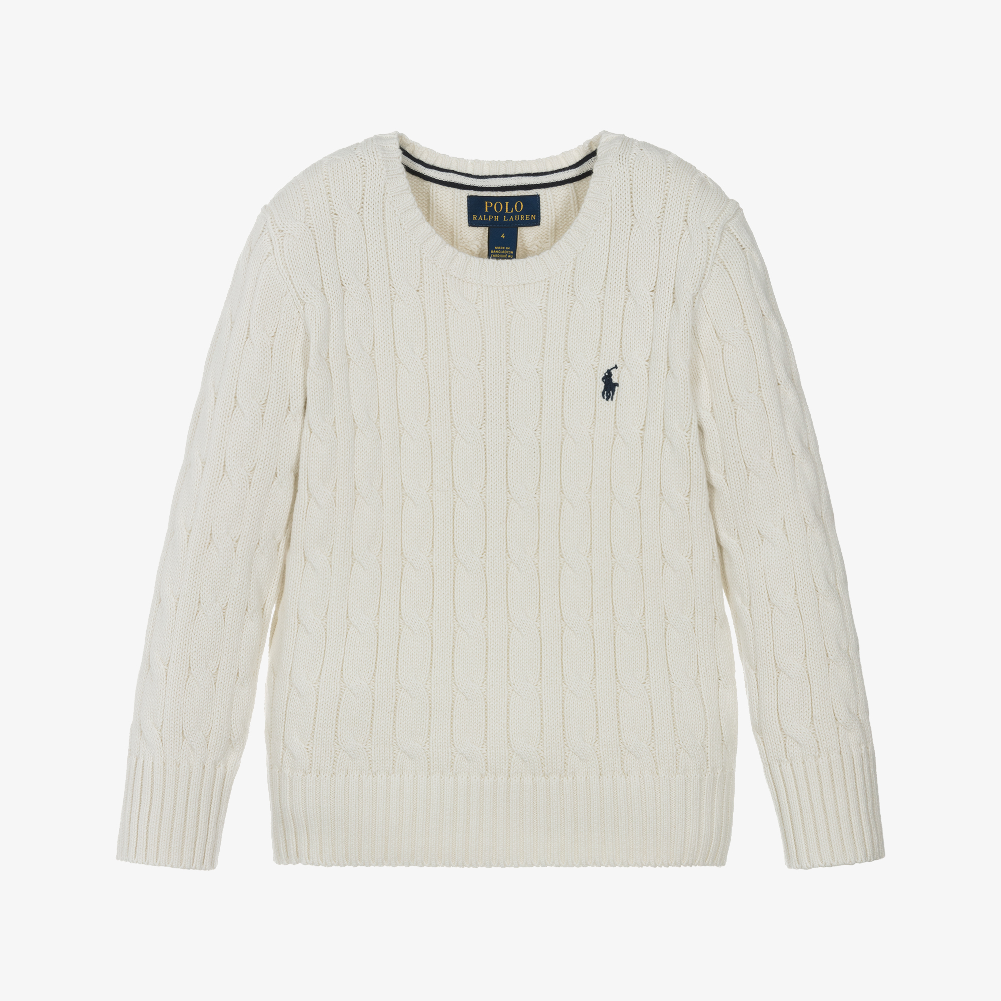 Ralph Lauren Boys White Cotton Cable Knit Sweater Childrensalon