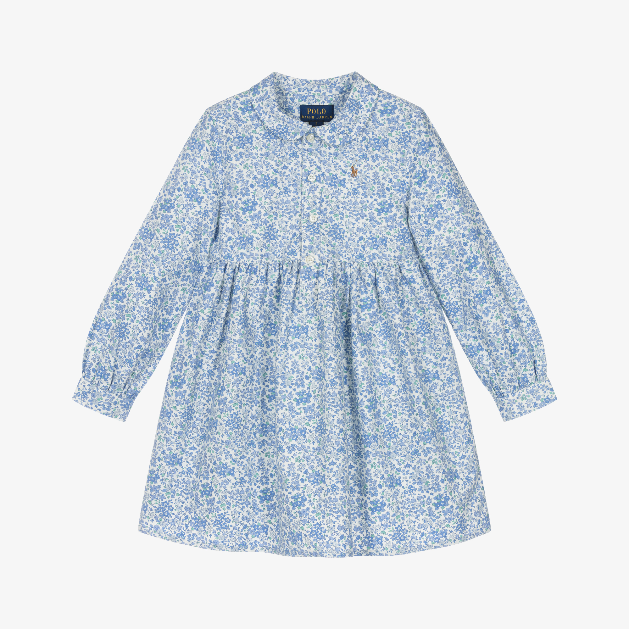 Ralph Lauren Girls Blue Floral Cotton Shirt Dress Childrensalon
