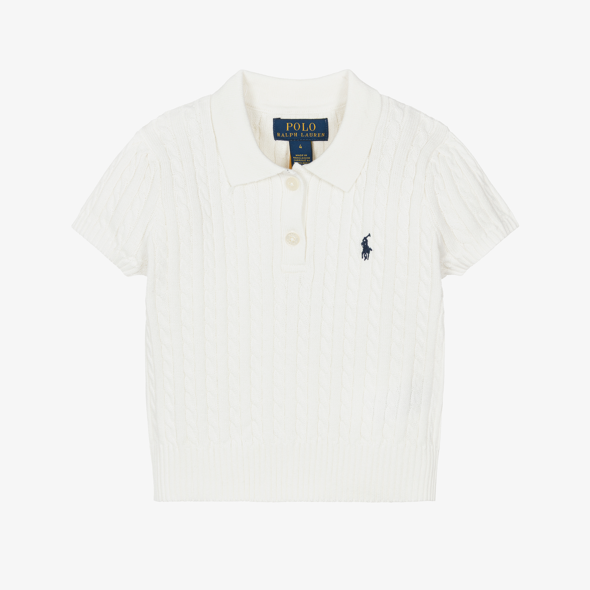 Ralph Lauren - Girls Ivory Cotton Cable Knit Polo Top with Pony