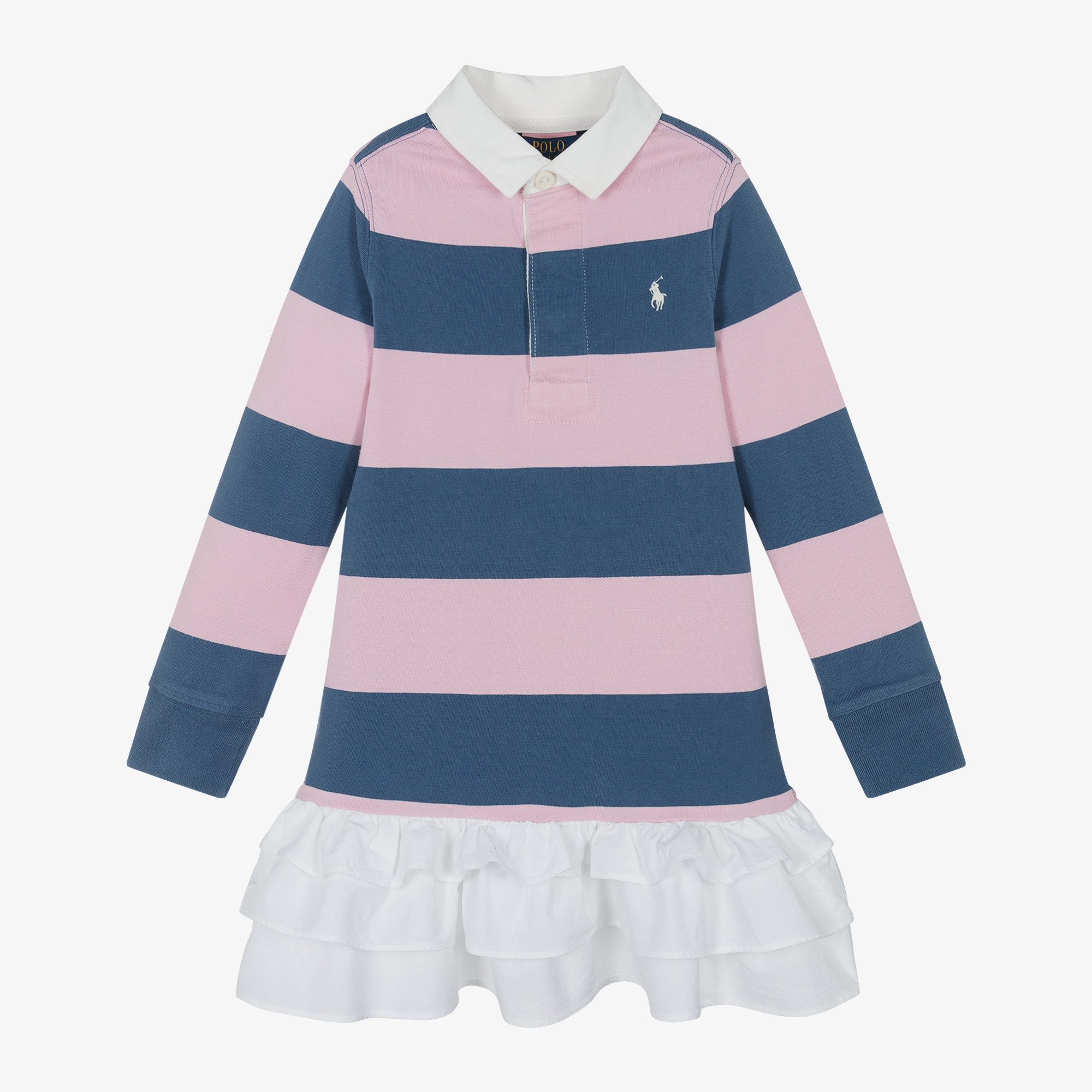 Ralph Lauren Girls Pink Blue Striped Rugby Shirt Dress