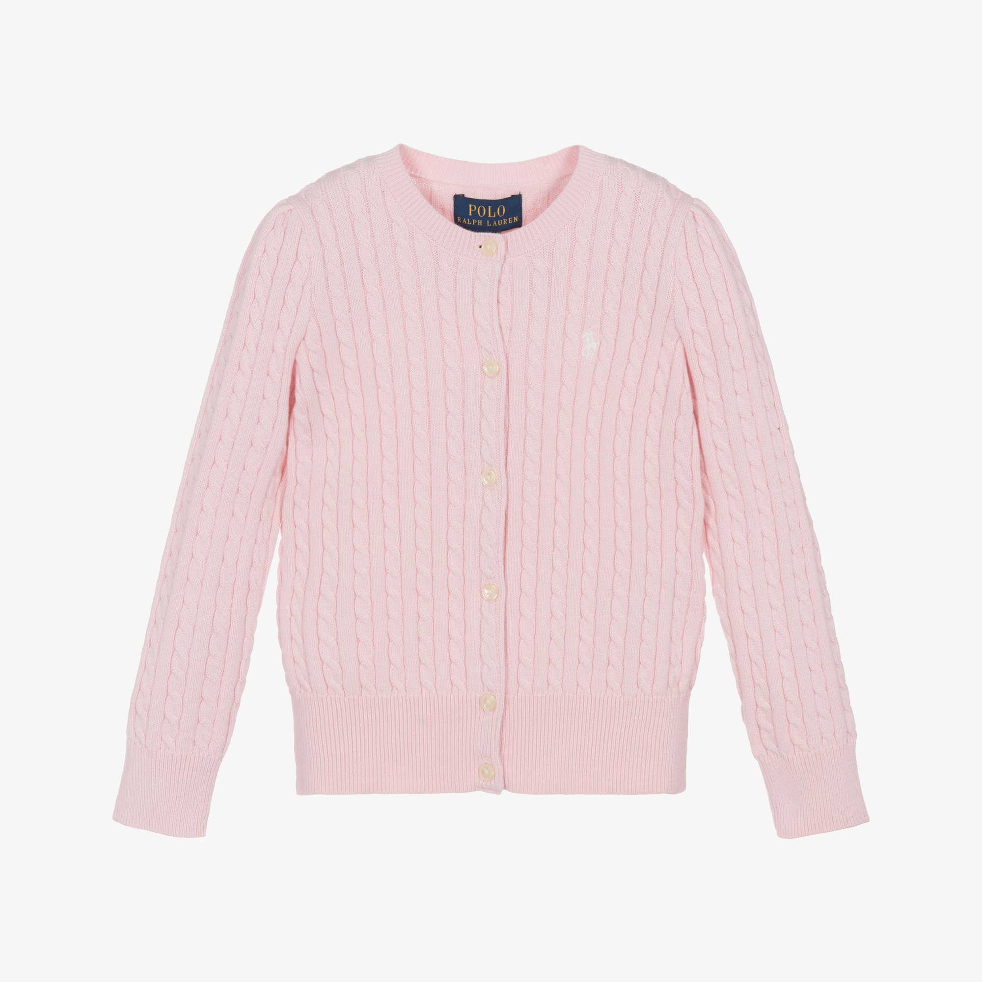 Ralph Lauren - Girls Pink Cotton Cable Knit Cardigan | Childrensalon