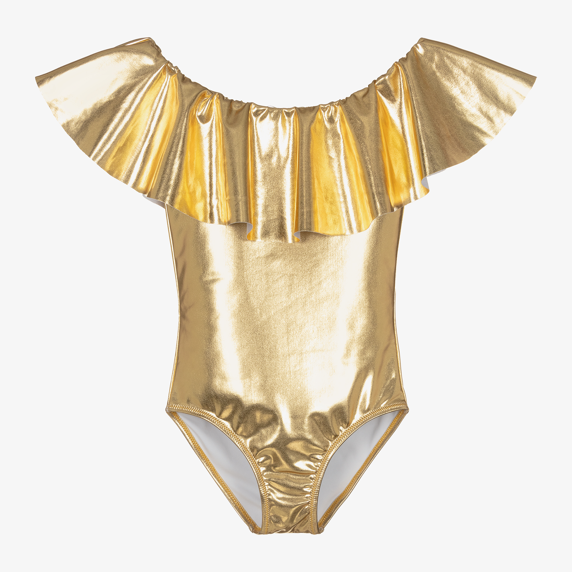 Stella Cove Girls Metallic Gold Ruffle Swimsuit Childrensalon