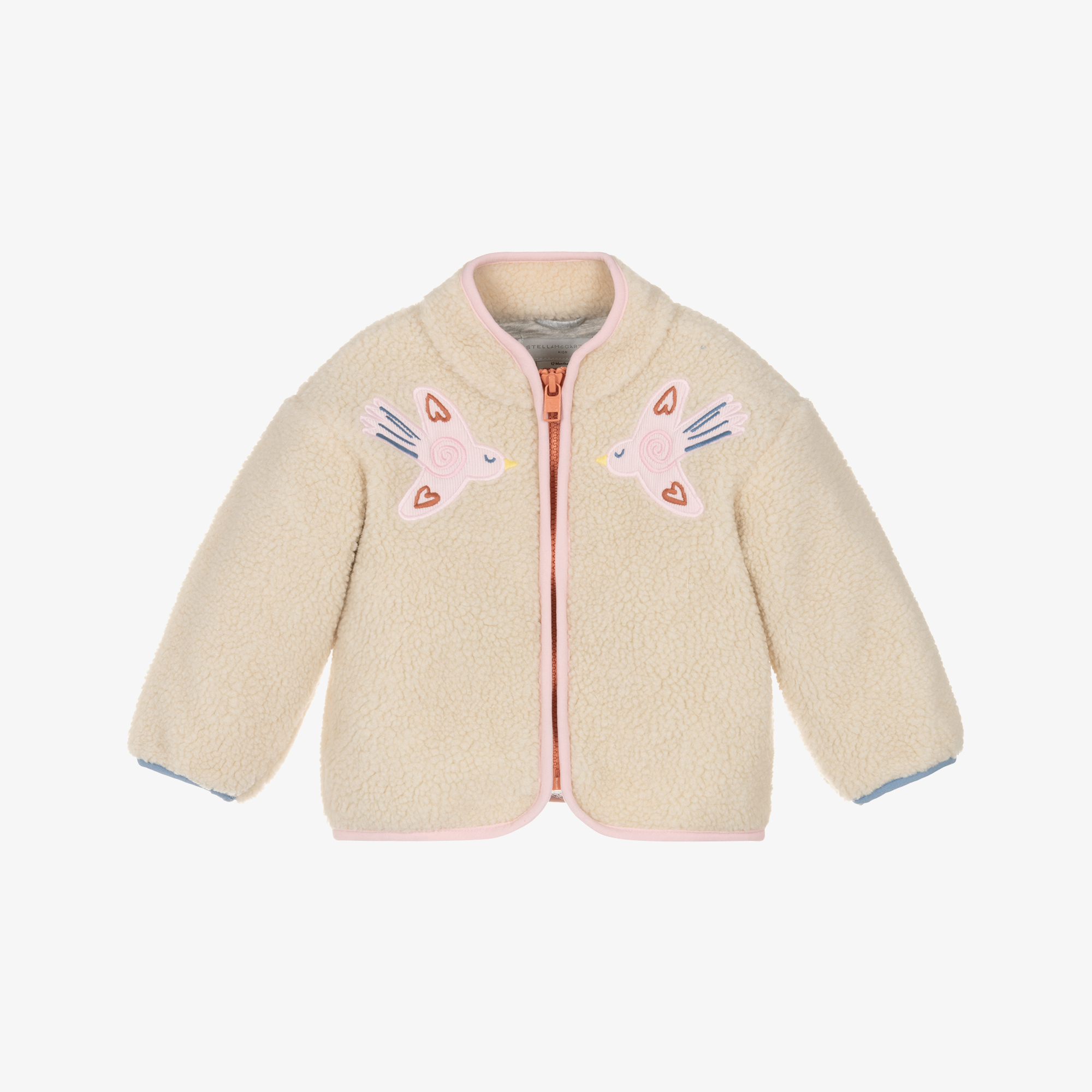 Stella McCartney Kids Girls Beige Sherpa Fleece Jacket with Pink