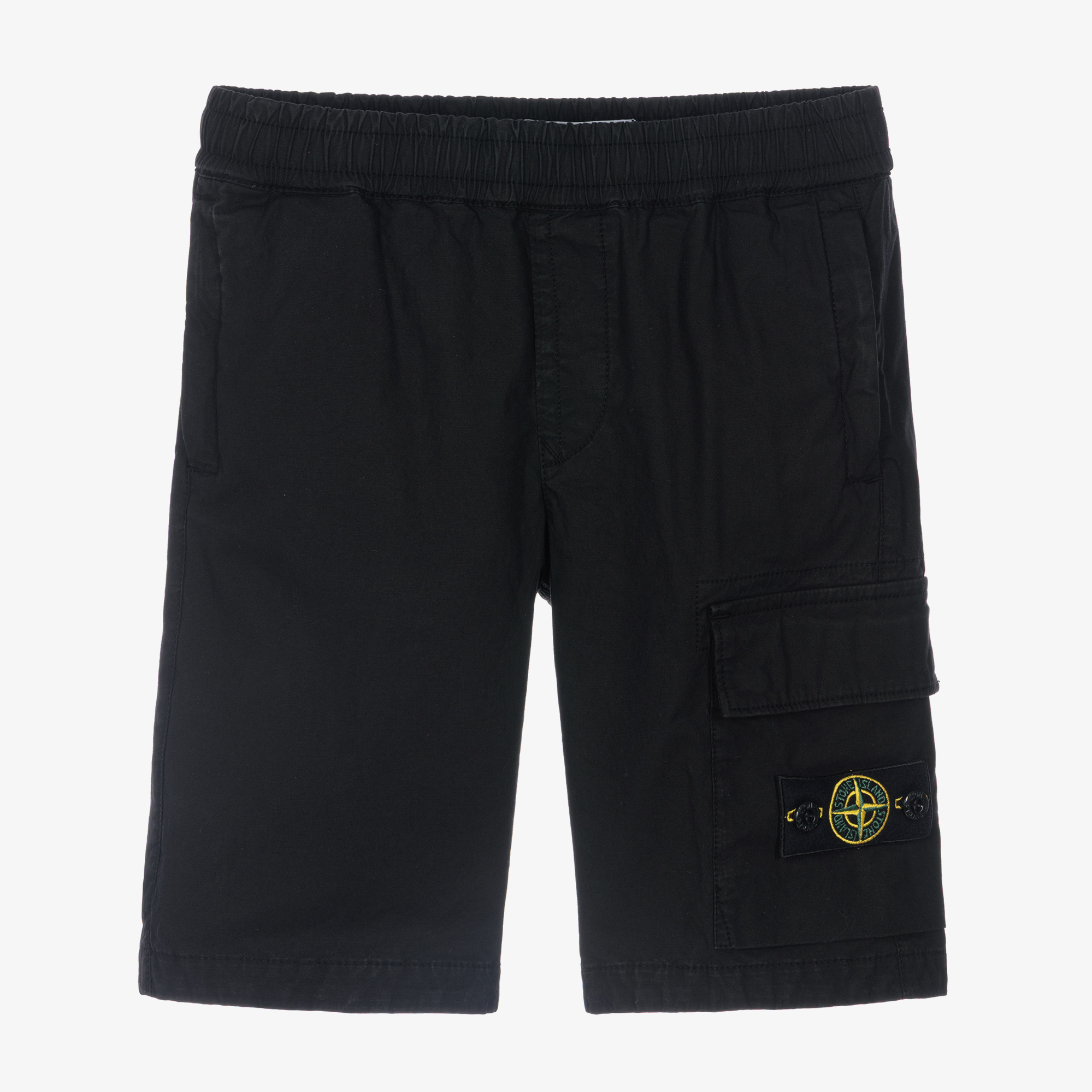 Stone Island Junior - Boys Black Cotton Shorts with Logo Compass 