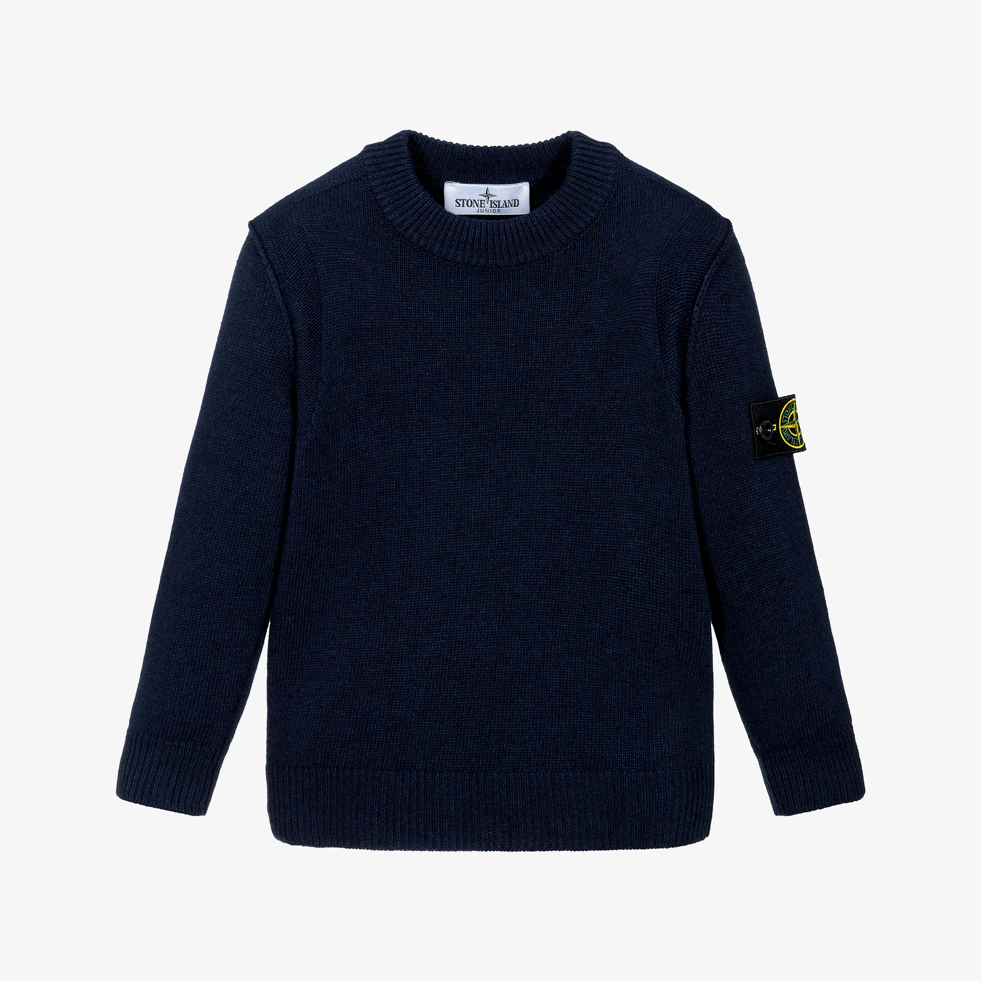 Stone Island Junior Boys Navy Blue Wool Knit Sweater with Logo