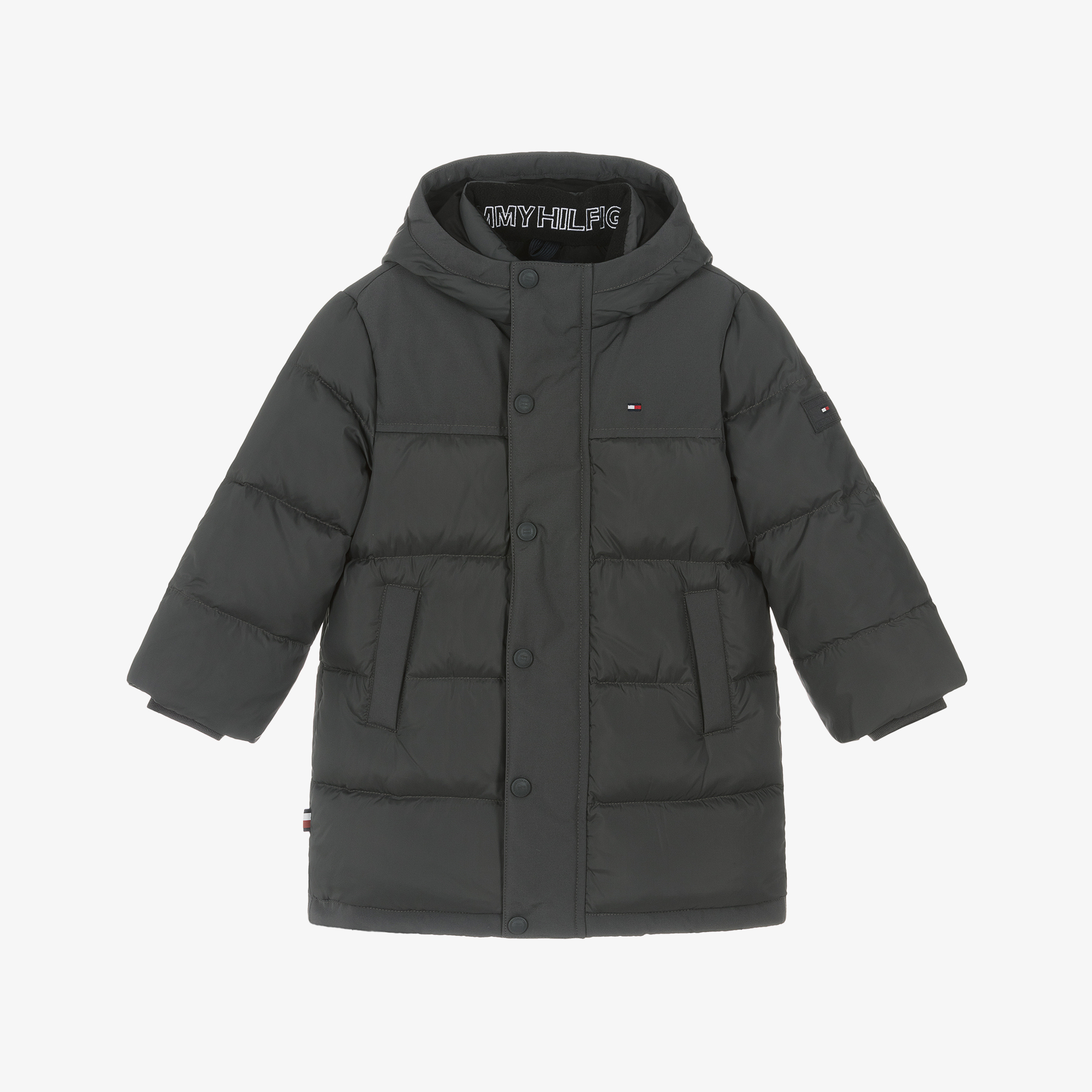 Tommy Hilfiger Boys Grey Puffer Coat with Embroidered Flag Logo
