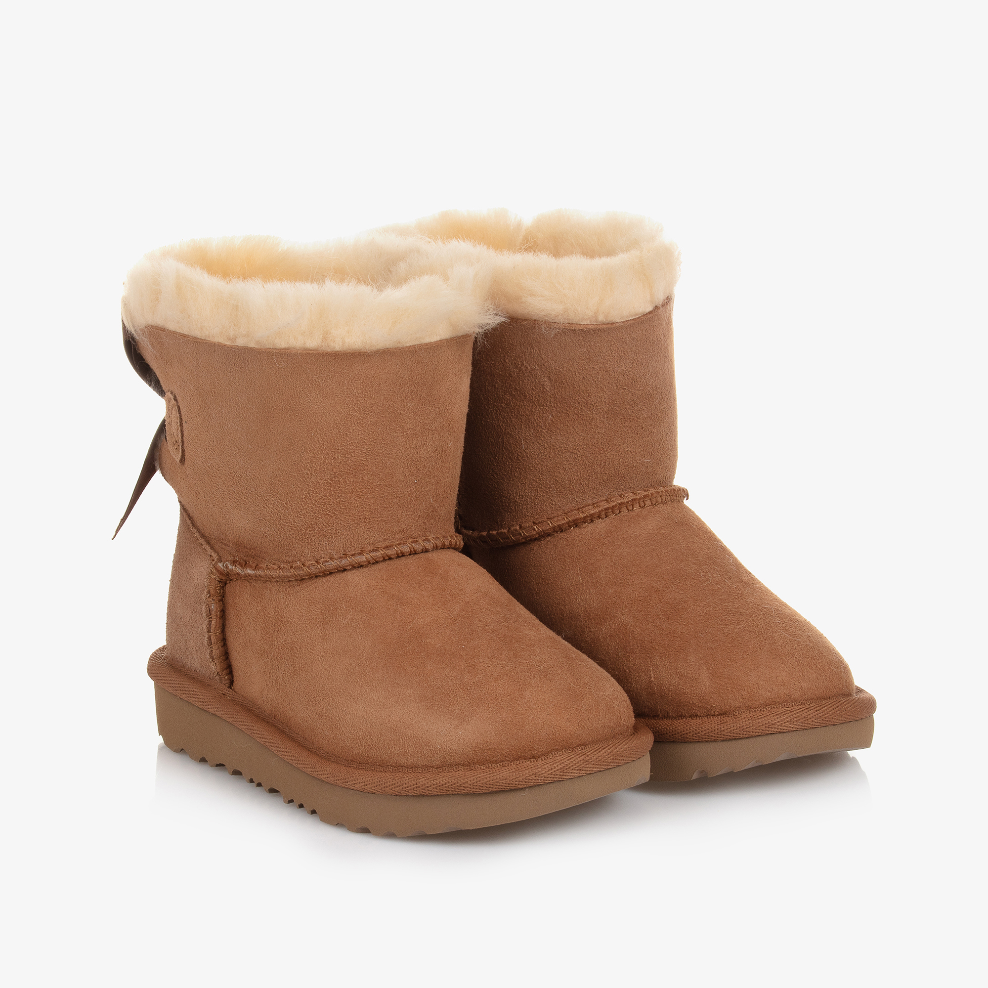 UGG Girls Brown Suede Leather Bow Boots Childrensalon