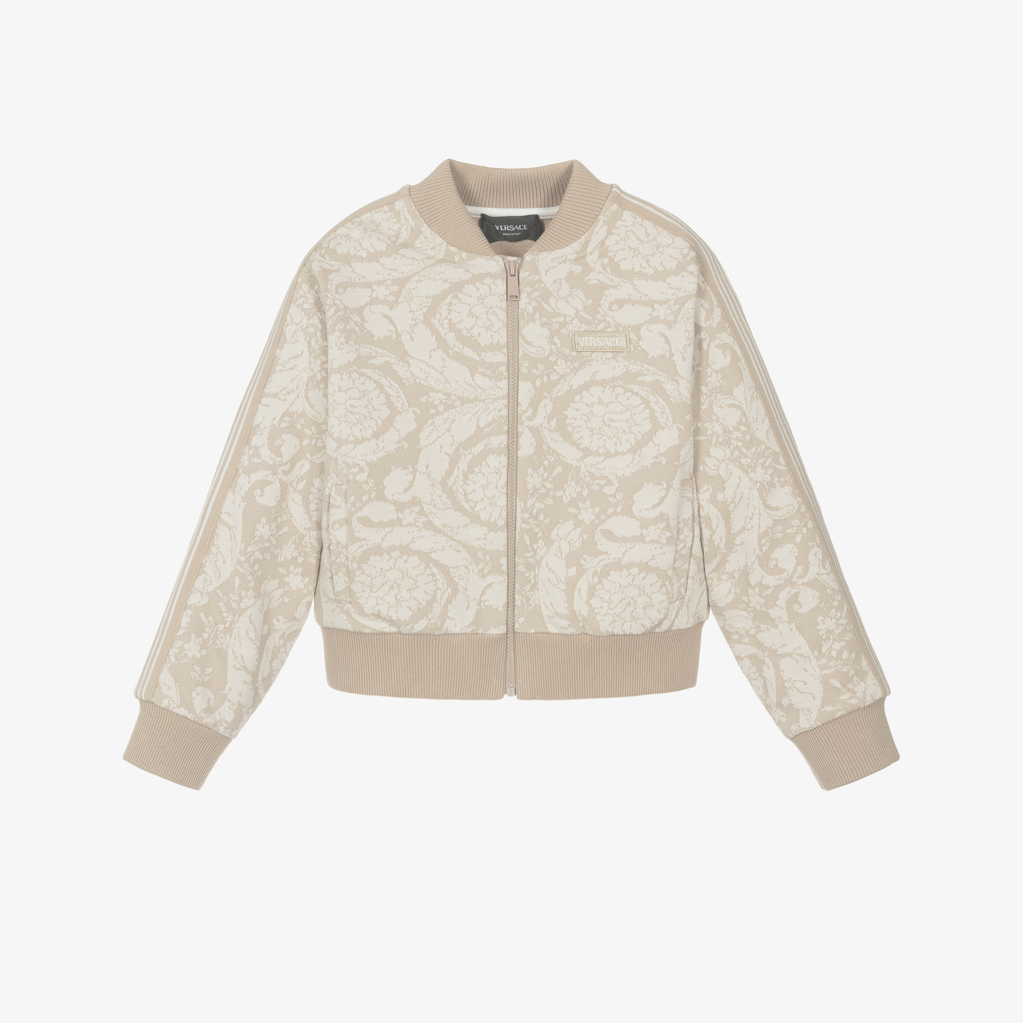 Versace - Beige Cotton Jacquard Whisper Barocco Zip-Up Top 