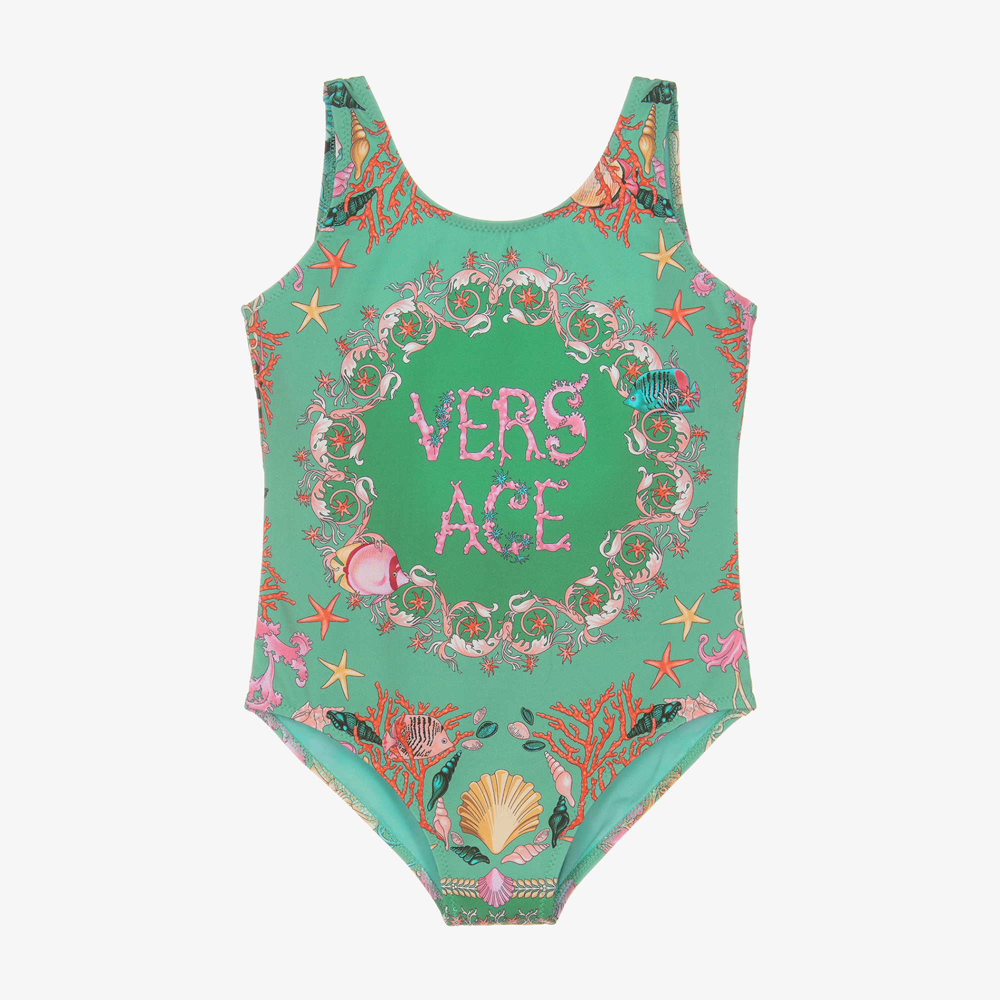 Versace - Girls Green Underwater Barocco Print Swimsuit