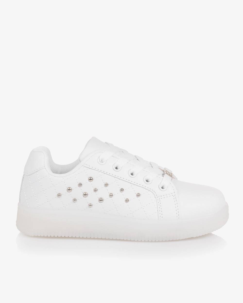 Sevva - Girls White Faux Leather Studded Light-Up Trainers | Childrensalon