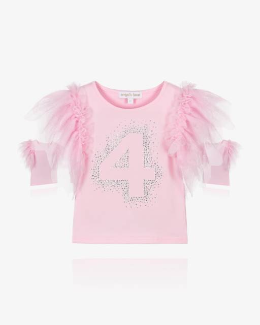 Angel's Face-Girls Pink Cotton Birthday Age T-Shirt | Childrensalon