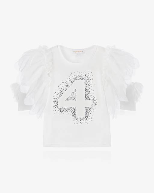 Angel's Face-Girls White Cotton Birthday Age T-Shirt with Diamantés | Childrensalon