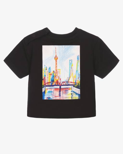 Burberry-Black Cotton Shanghai Bear Baby T-Shirt | Childrensalon