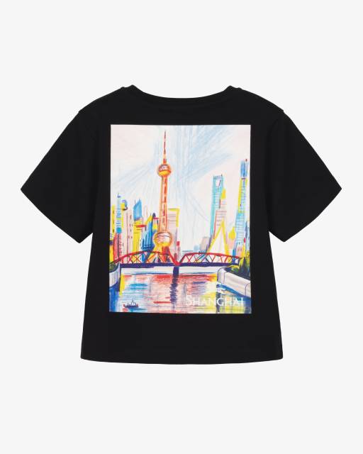 Burberry-Black Cotton Shanghai Bear T-Shirt | Childrensalon